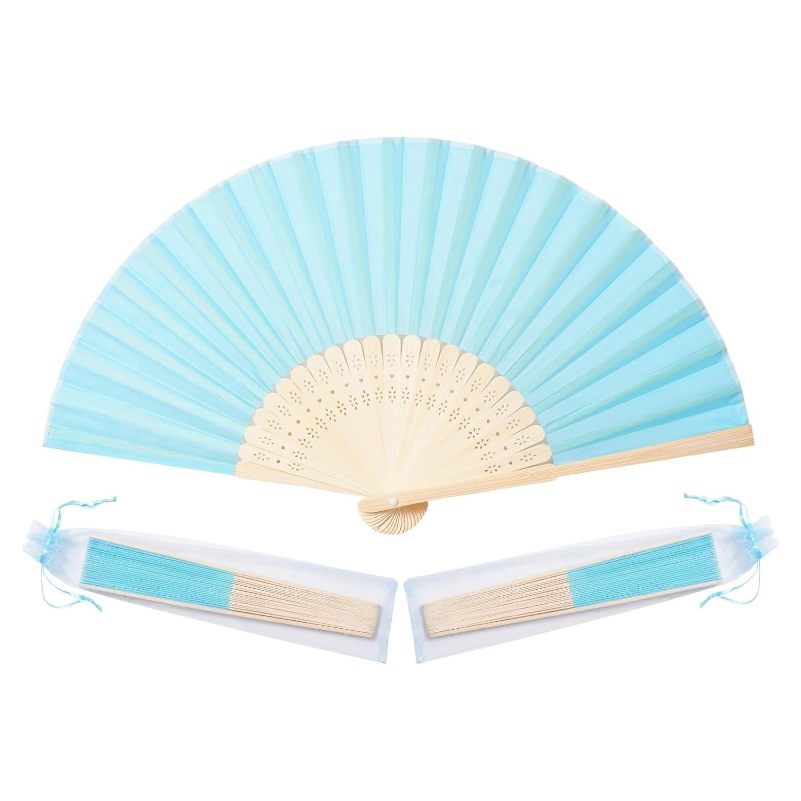 Abanicos de Mano Azul 50pcs Tela Imitada Seda Sen Pu GO