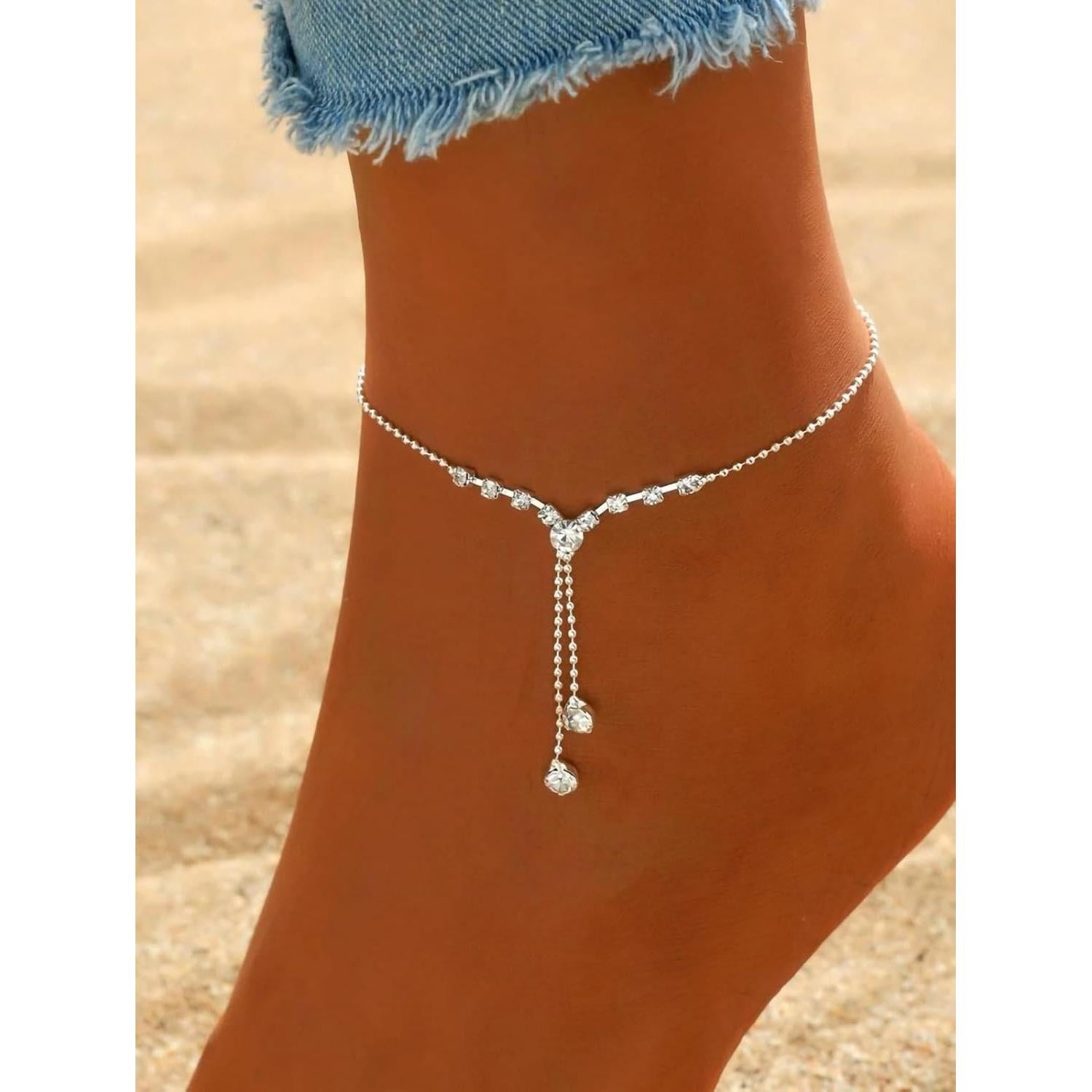 Pulsera de Tobillo Fesciory con Colgantes de Diamante 21cm