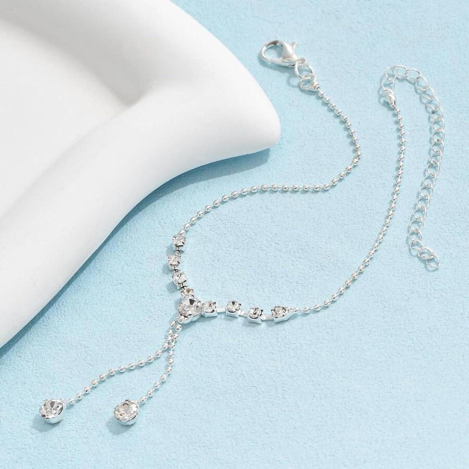 Pulsera de Tobillo Fesciory con Colgantes de Diamante 21cm