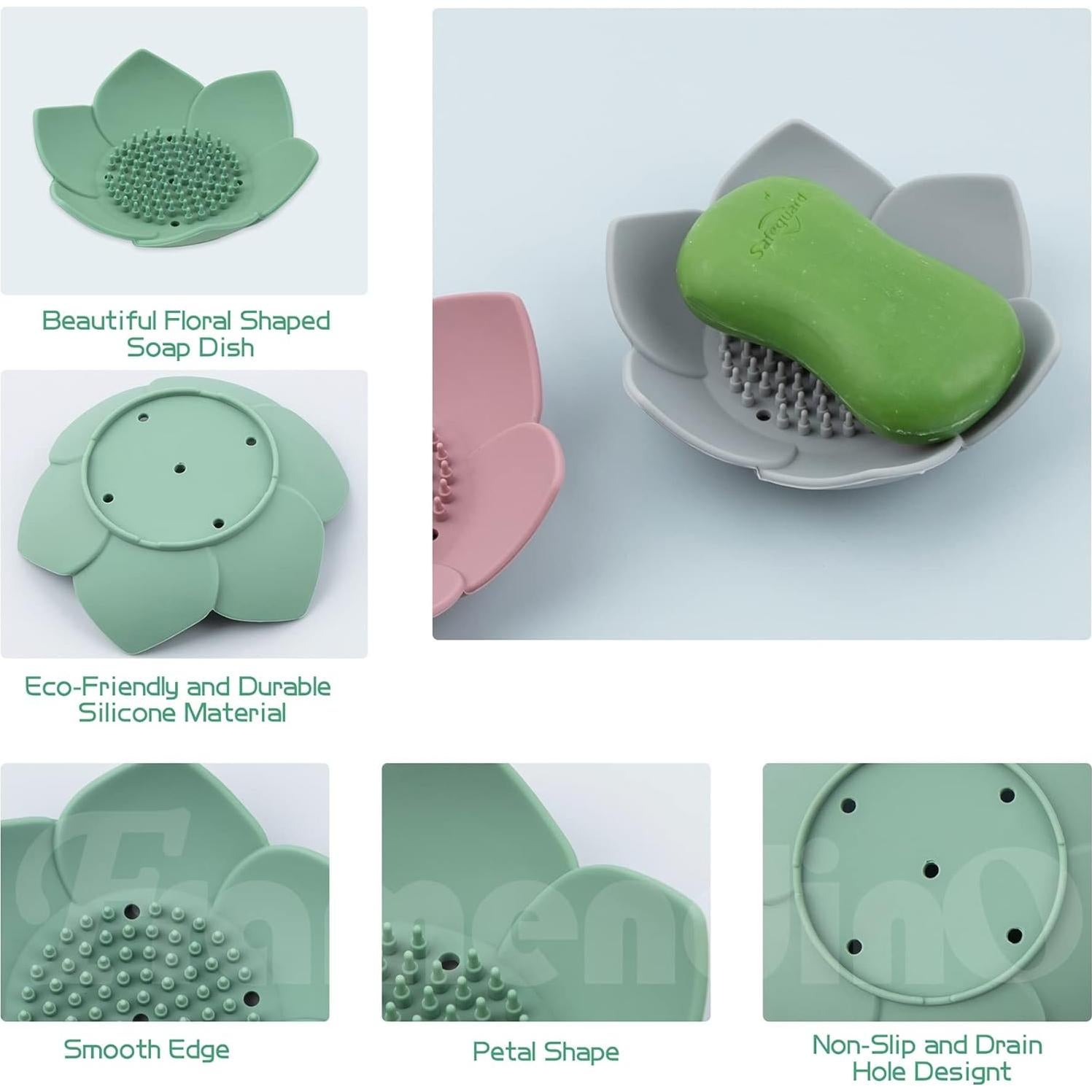 Plato de Jabón Floral de Silicona Framendino - 4 Piezas
