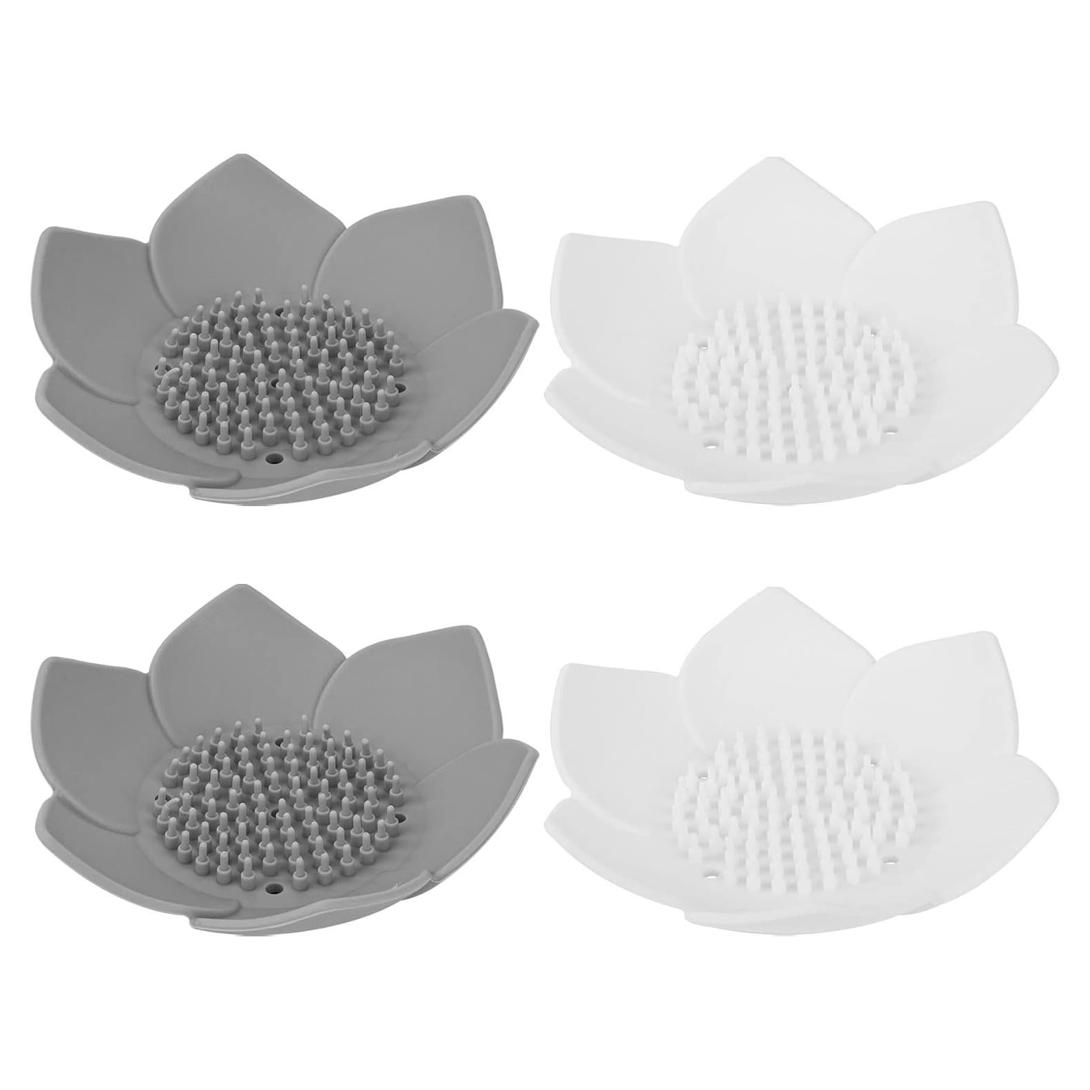 Framendino 4 Platos de Jabón Silicona Floral Antideslizante