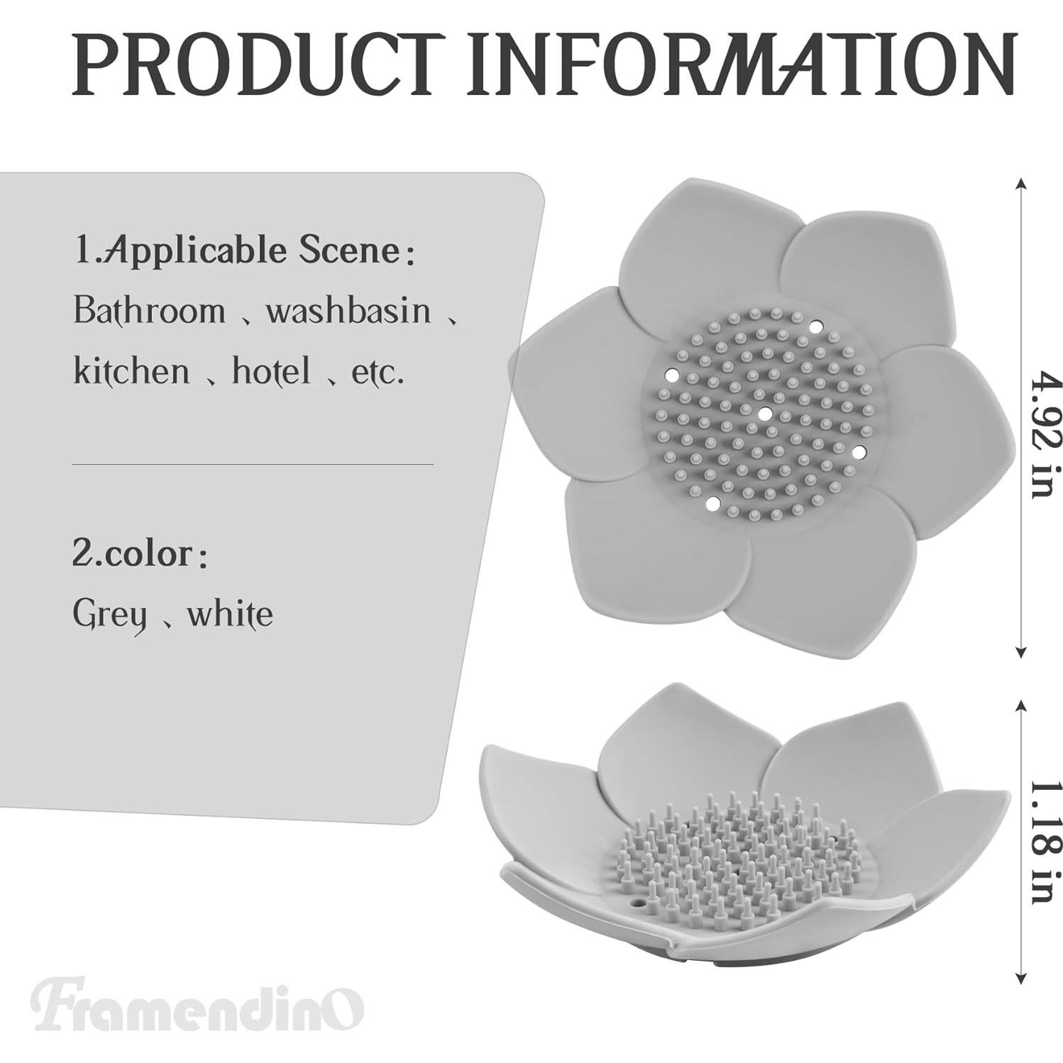 Framendino 4 Platos de Jabón Silicona Floral Antideslizante