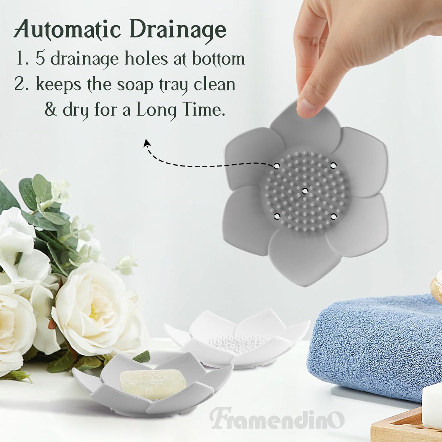 Framendino 4 Platos de Jabón Silicona Floral Antideslizante