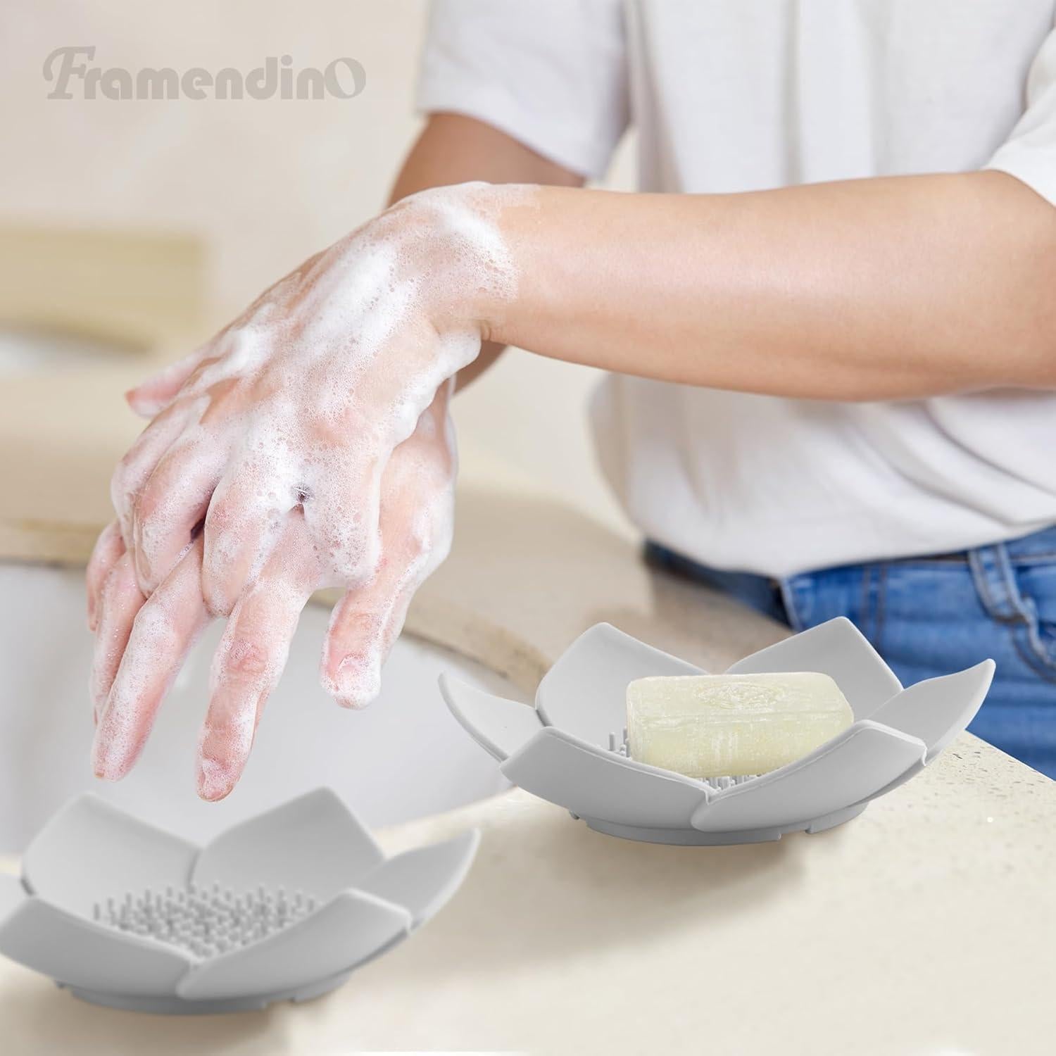 Framendino 4 Platos de Jabón Silicona Floral Antideslizante