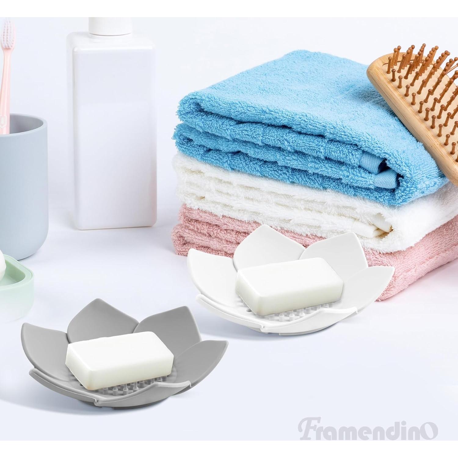 Framendino 4 Platos de Jabón Silicona Floral Antideslizante