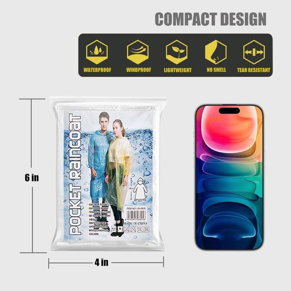 Ponchos de Lluvia Desechables Makonus, Paquete de 10, Transparente