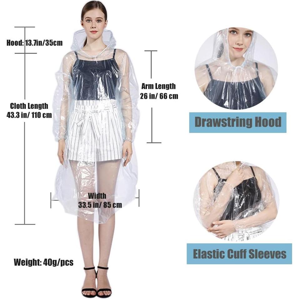 Ponchos de Lluvia Desechables Makonus, Paquete de 10, Transparente