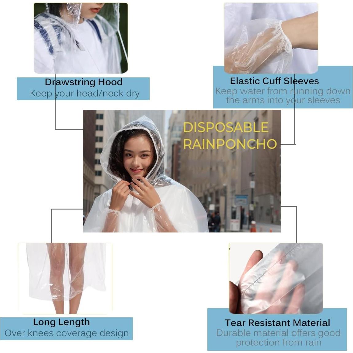 Ponchos de Lluvia Desechables Makonus, Paquete de 10, Transparente