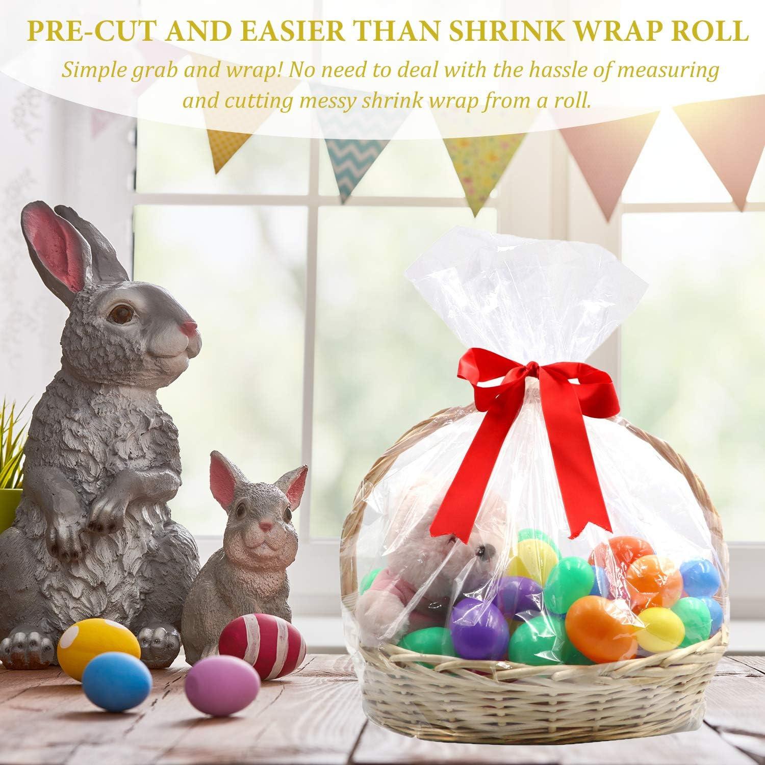 Morepack Shrink Wrap Bags for Gift Baskets, 24x30 inches Clear PVC Heat Gift Basket Shrink Bags 5 Pack