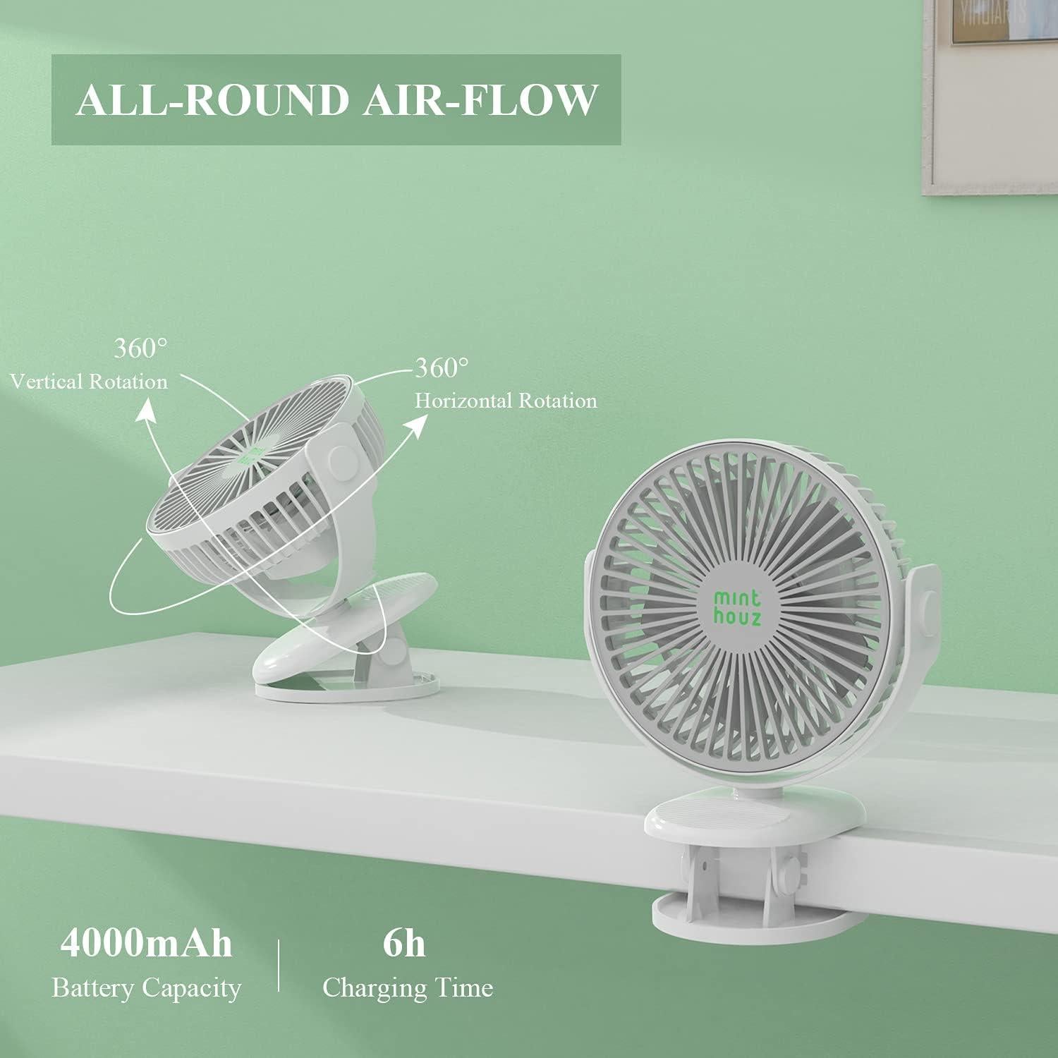 Ventilador Clip Minthouz MT-L007F, Recargable 4000mAh