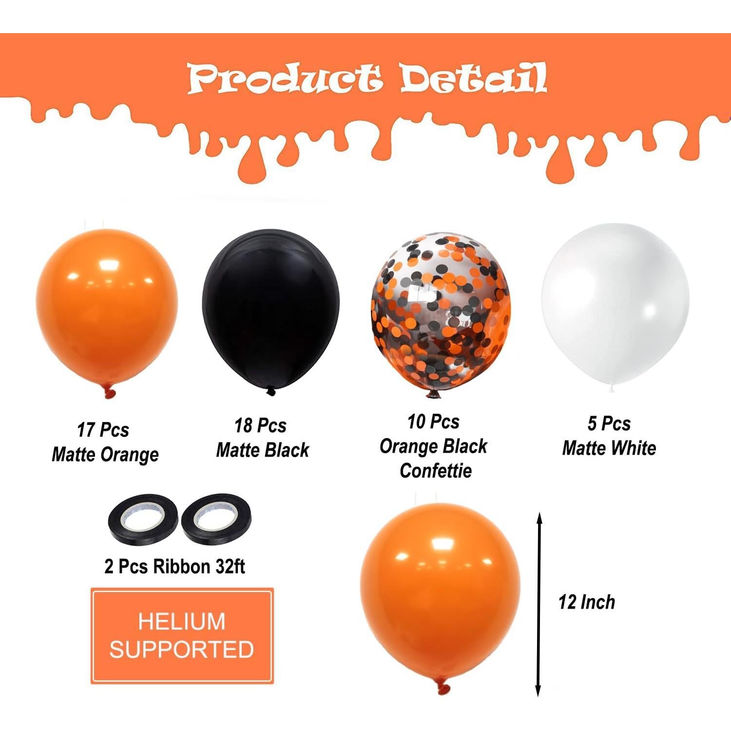 Juego de globos de Halloween 50 piezas 30 cm negro y naranja