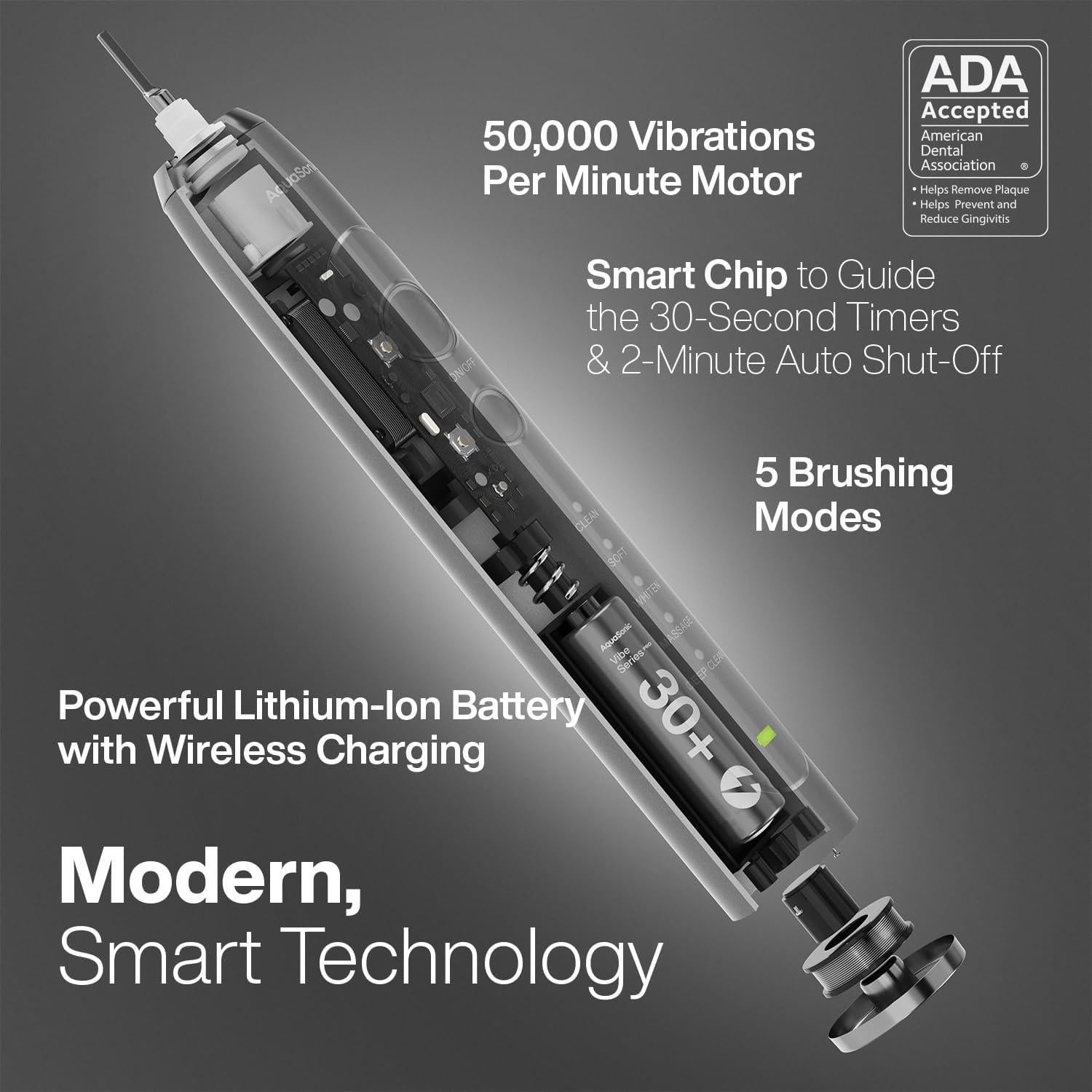 Cepillo de dientes eléctrico Aquasonic Vibe Pro - 5 modos, desinfección UV