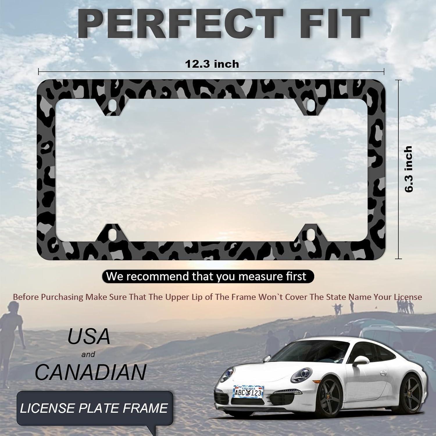 Marco de Placa de Licencia Ceckooty Leopardo Gris Negro 31.2x15.9cm