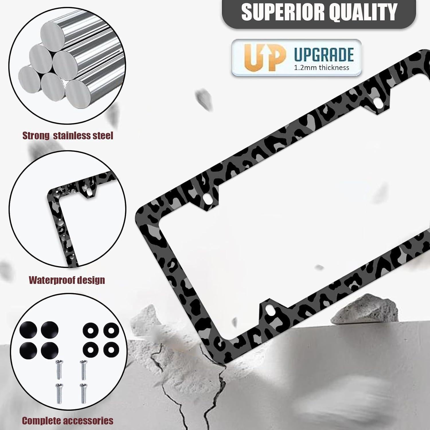 Marco de Placa de Licencia Ceckooty Leopardo Gris Negro 31.2x15.9cm