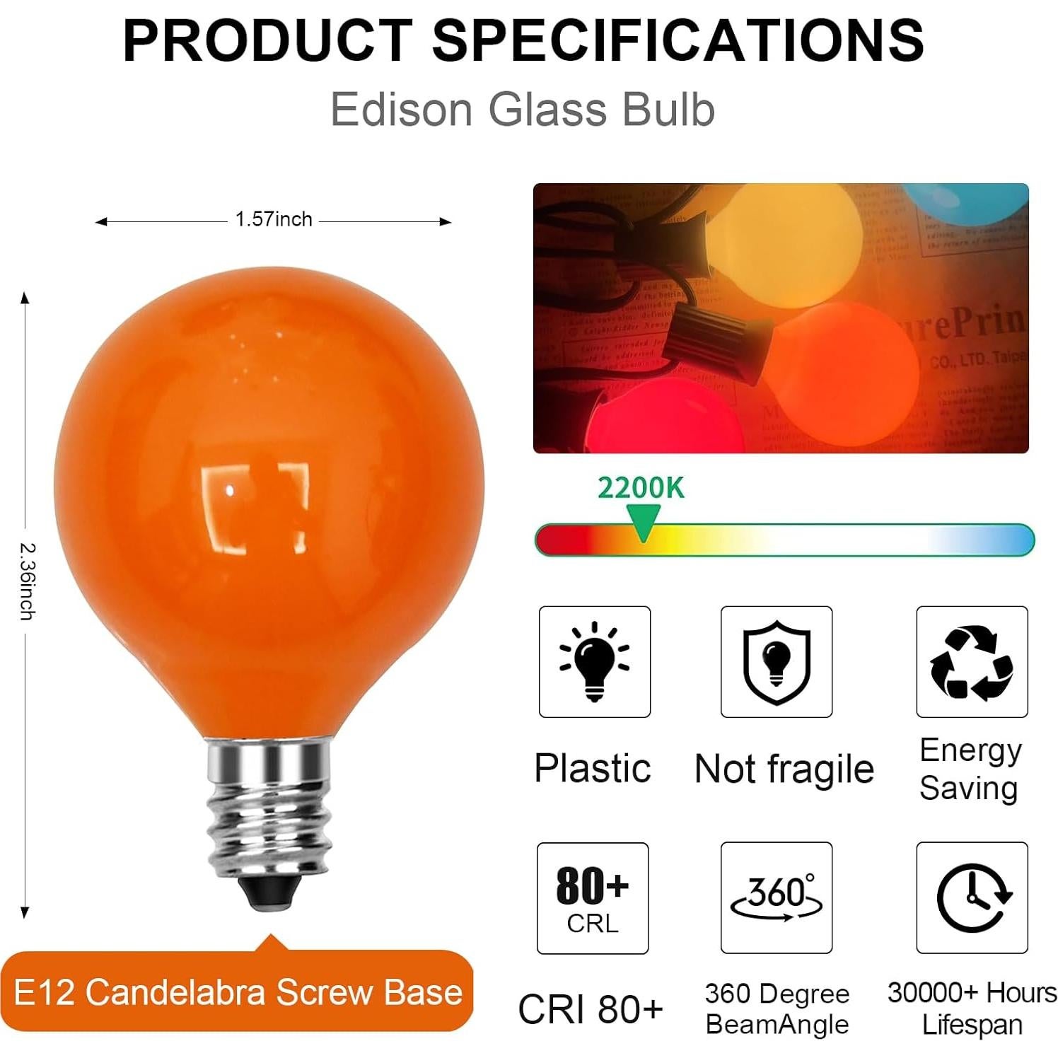 Bombillas G40 Multicolor Goothy 25 Paquete 5W E12