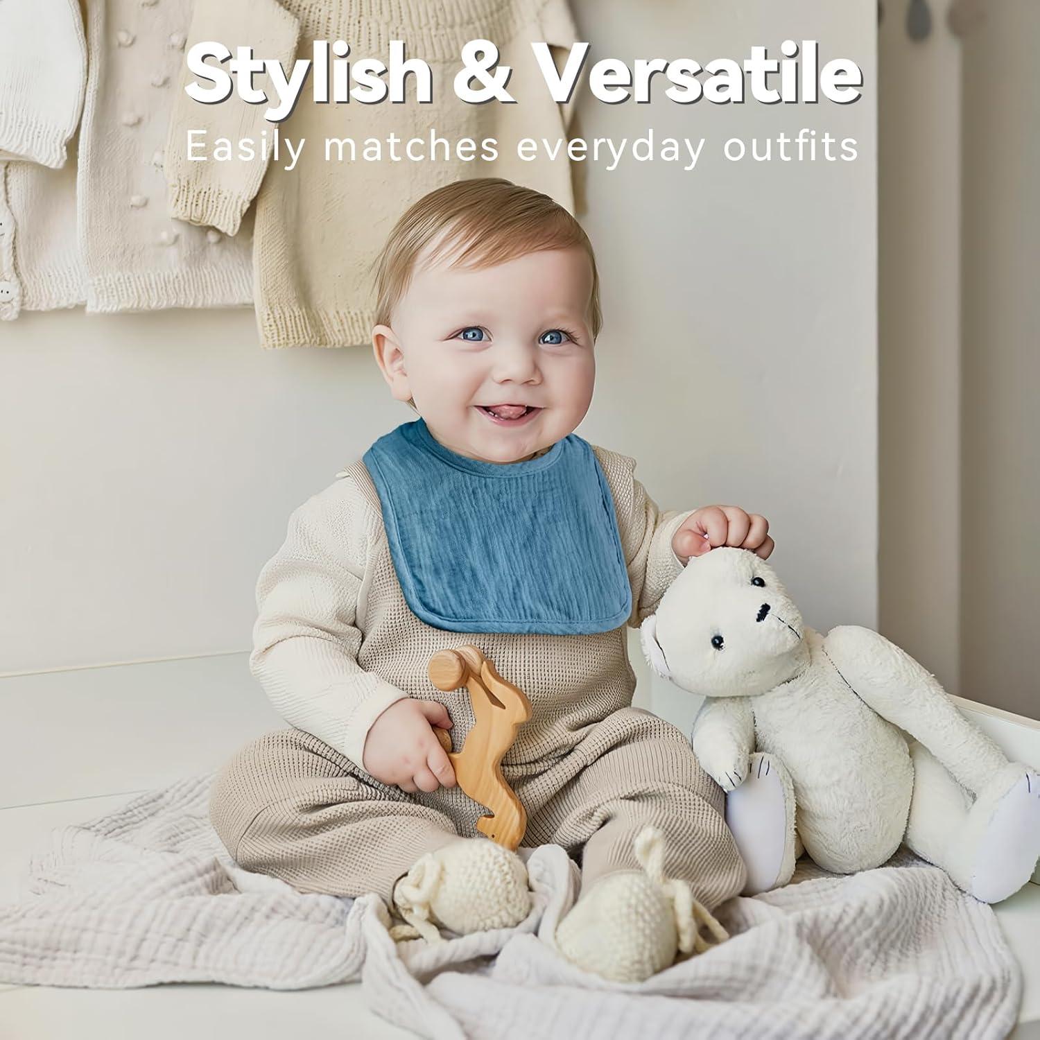 Baberos de Muselina Ajustables 100% Algodón Orgánico - 6 Piezas