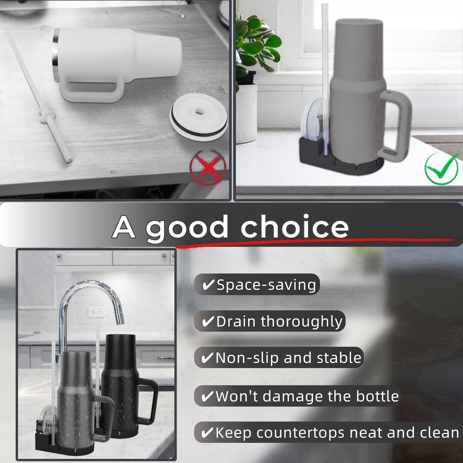 Soporte de Secado de Botellas RDIEZCO Silicona Negro 10.5 cm