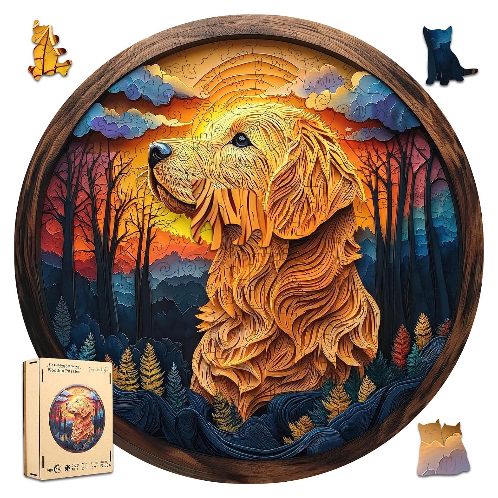 Rompecabezas de Madera 3D Jigsaw Jiroinlly Golden Retriever 200 Piezas