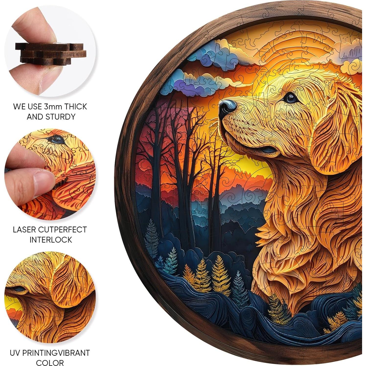Rompecabezas de Madera 3D Jigsaw Jiroinlly Golden Retriever 200 Piezas