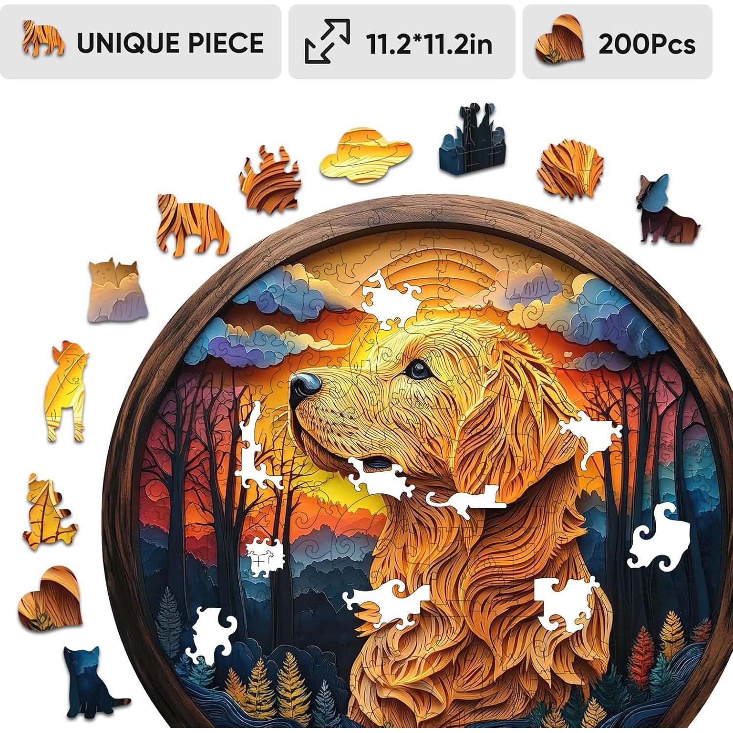 Rompecabezas de Madera 3D Jigsaw Jiroinlly Golden Retriever 200 Piezas
