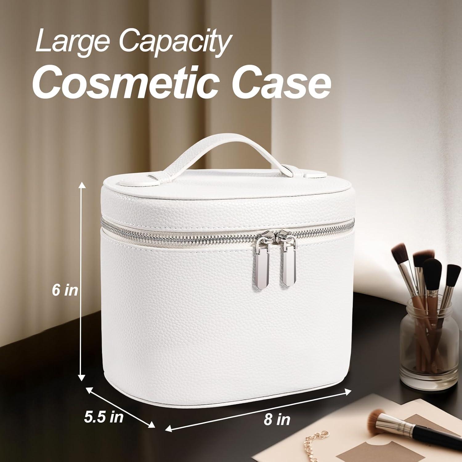 Estuche Cosmético de Cuero Beige para Maquillaje 20.1x15cm