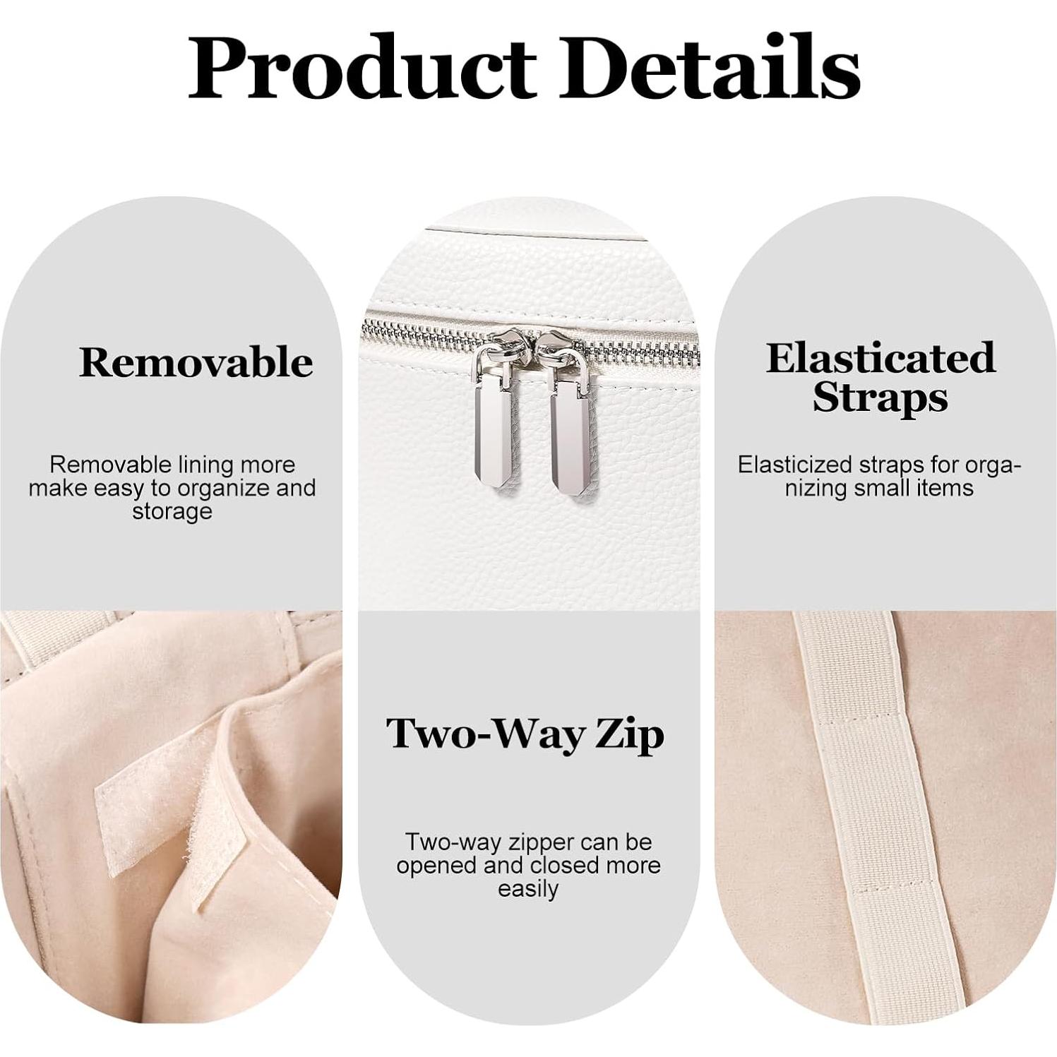 Estuche Cosmético de Cuero Beige para Maquillaje 20.1x15cm