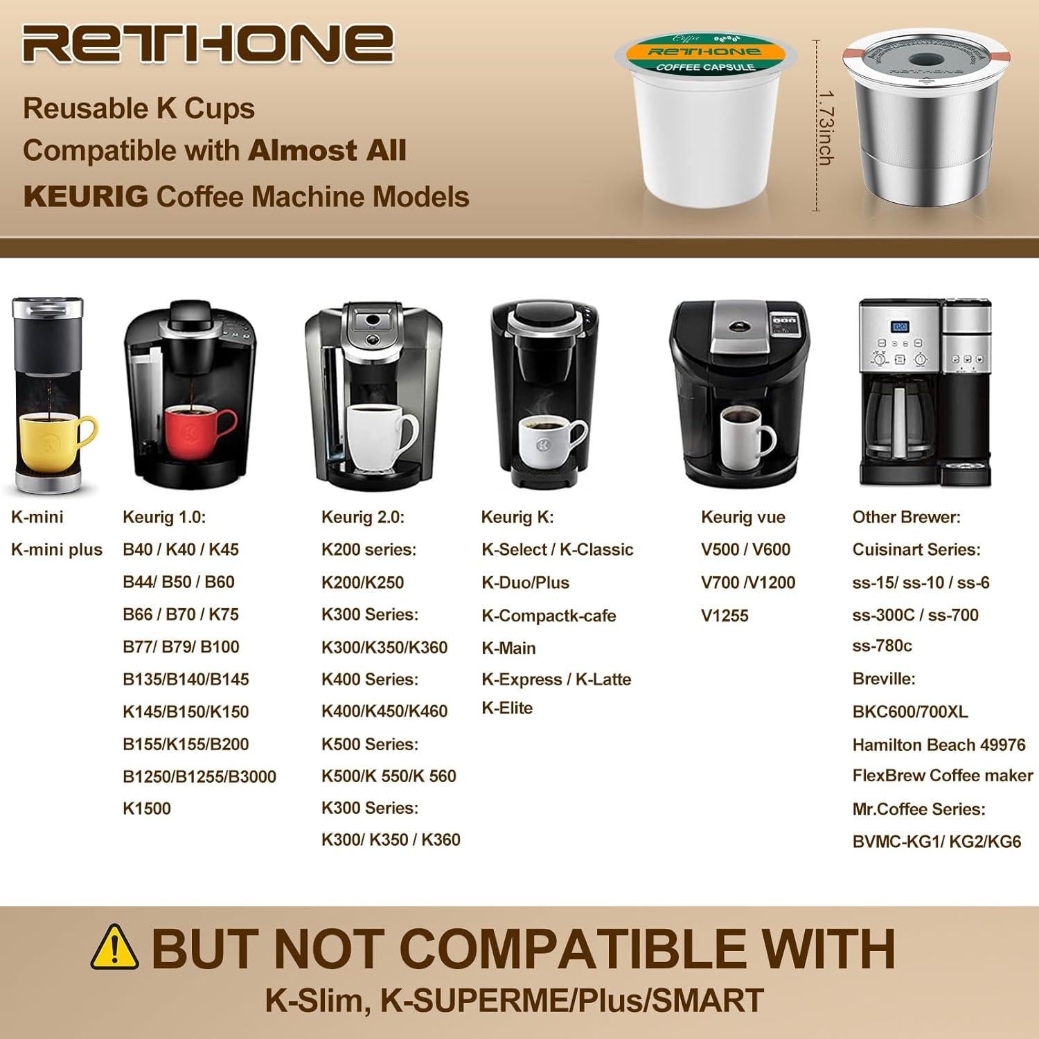 Filtros de Café Reutilizables RETHONE K Cups Acero Inoxidable 2 Pzs