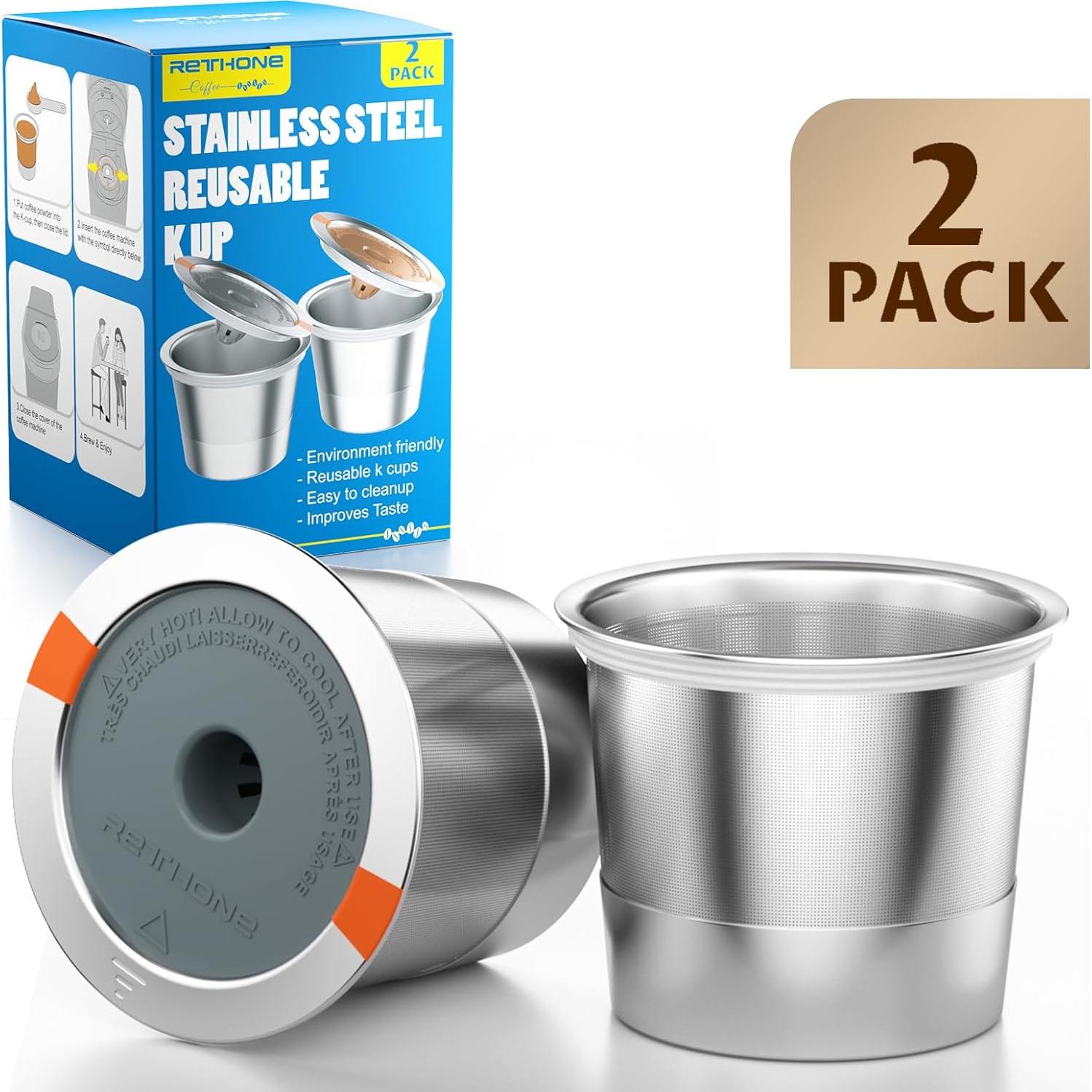 Filtros de Café Reutilizables RETHONE K Cups Acero Inoxidable 2 Pzs
