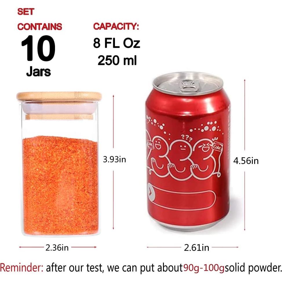 Juego de 10 Tarros de Especias de Vidrio Tzerotone 250ml