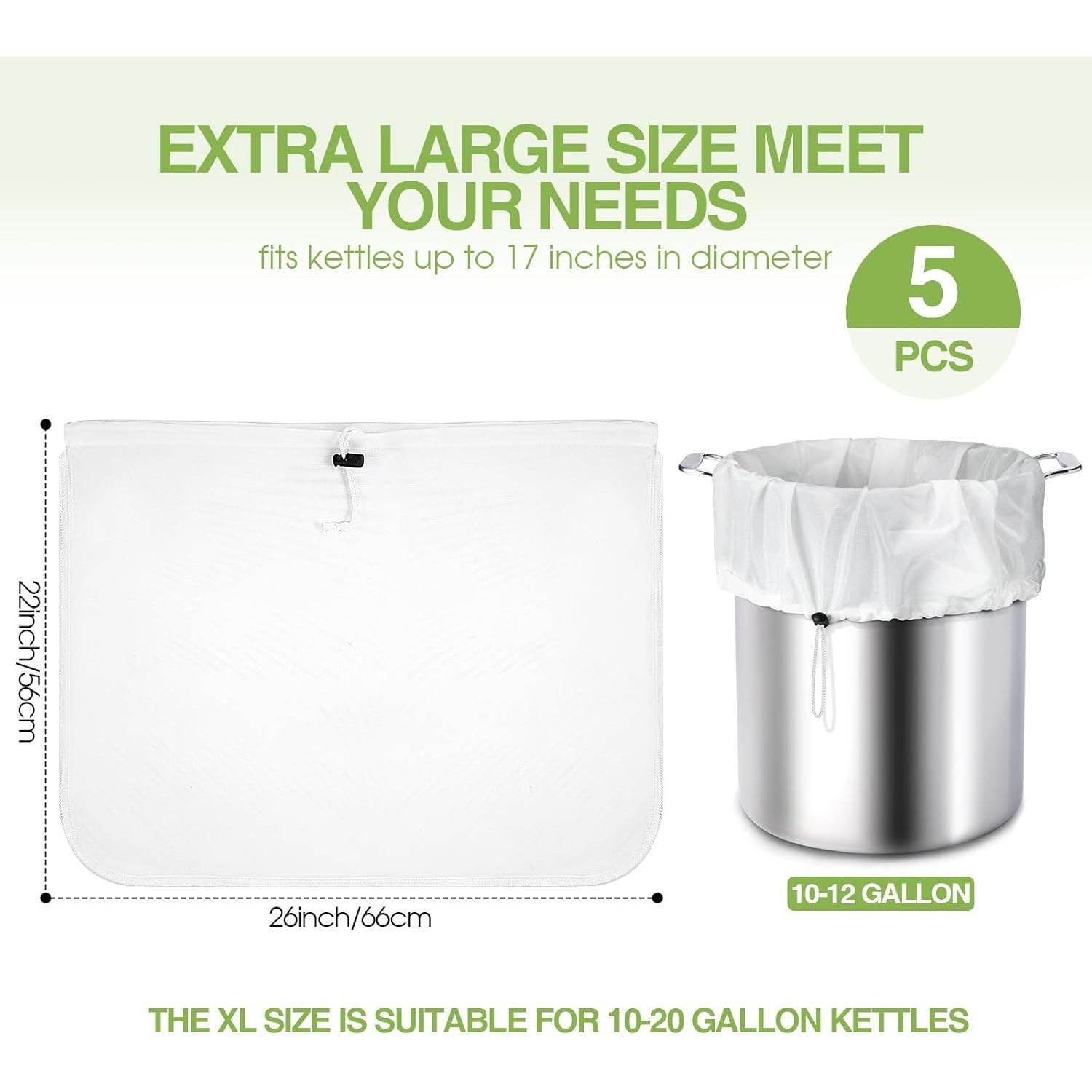 Chumia 5 Bolsas de Filtrado Reutilizables 66 x 56 cm para Cerveza