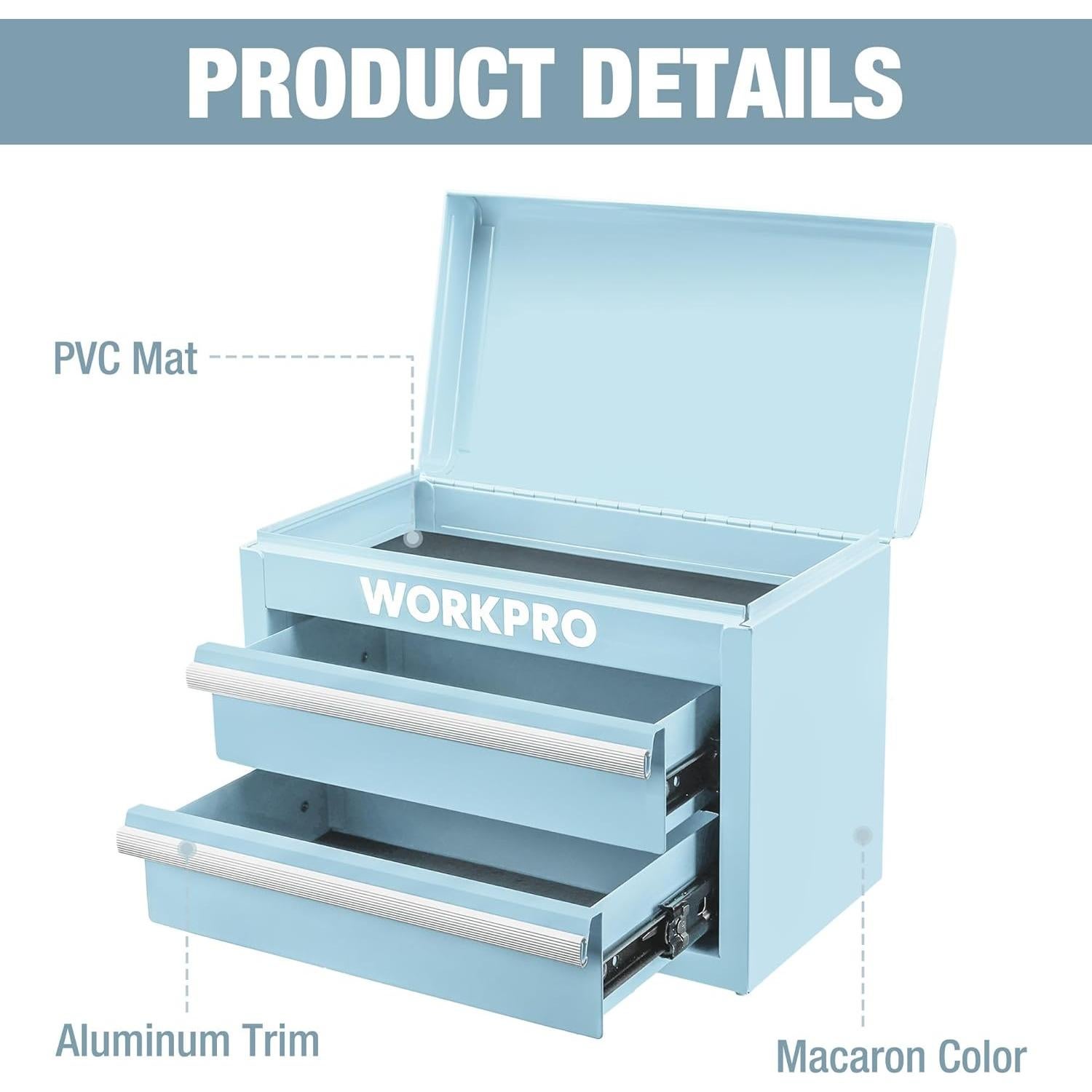 Caja de Herramientas Mini WORKPRO Metal Azul Macaron 27.4x15x20.8cm