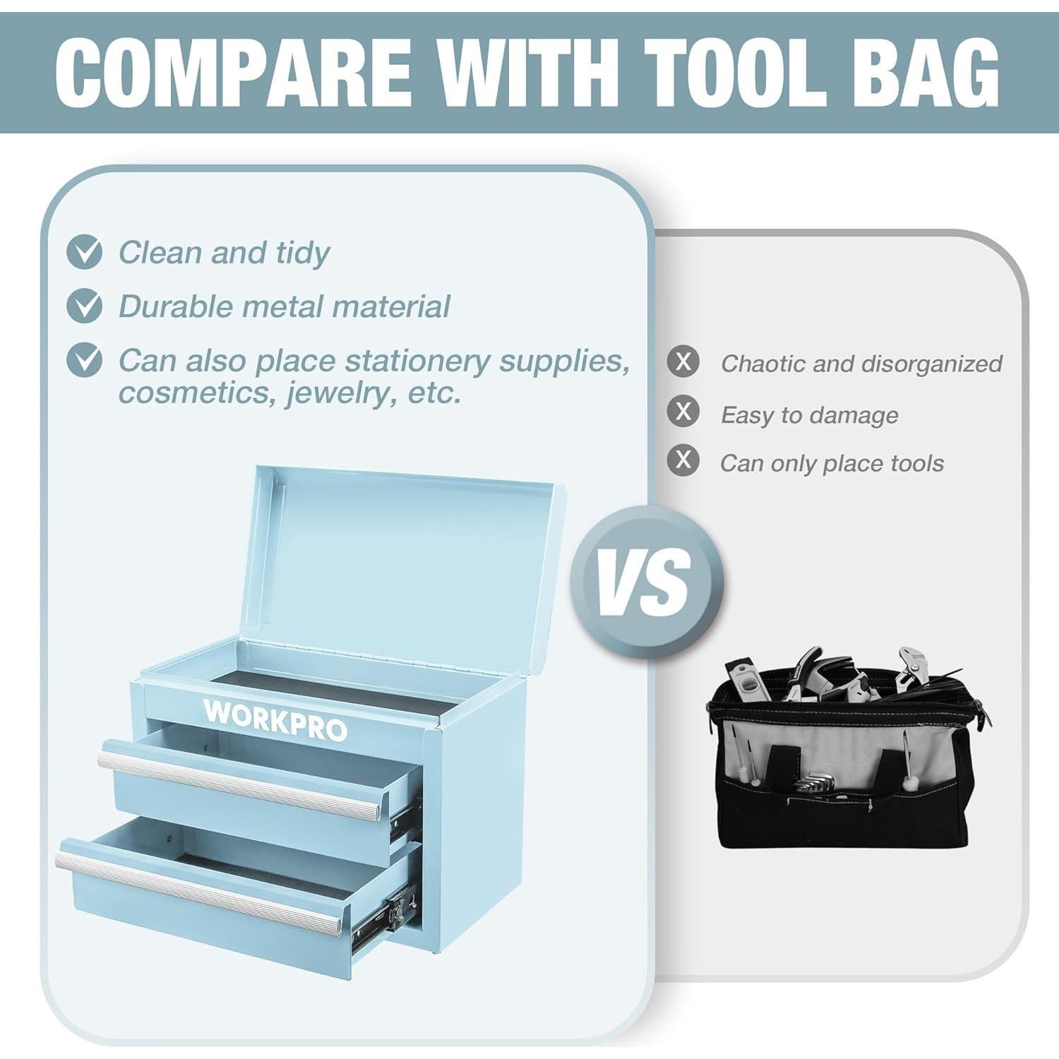 Caja de Herramientas Mini WORKPRO Metal Azul Macaron 27.4x15x20.8cm