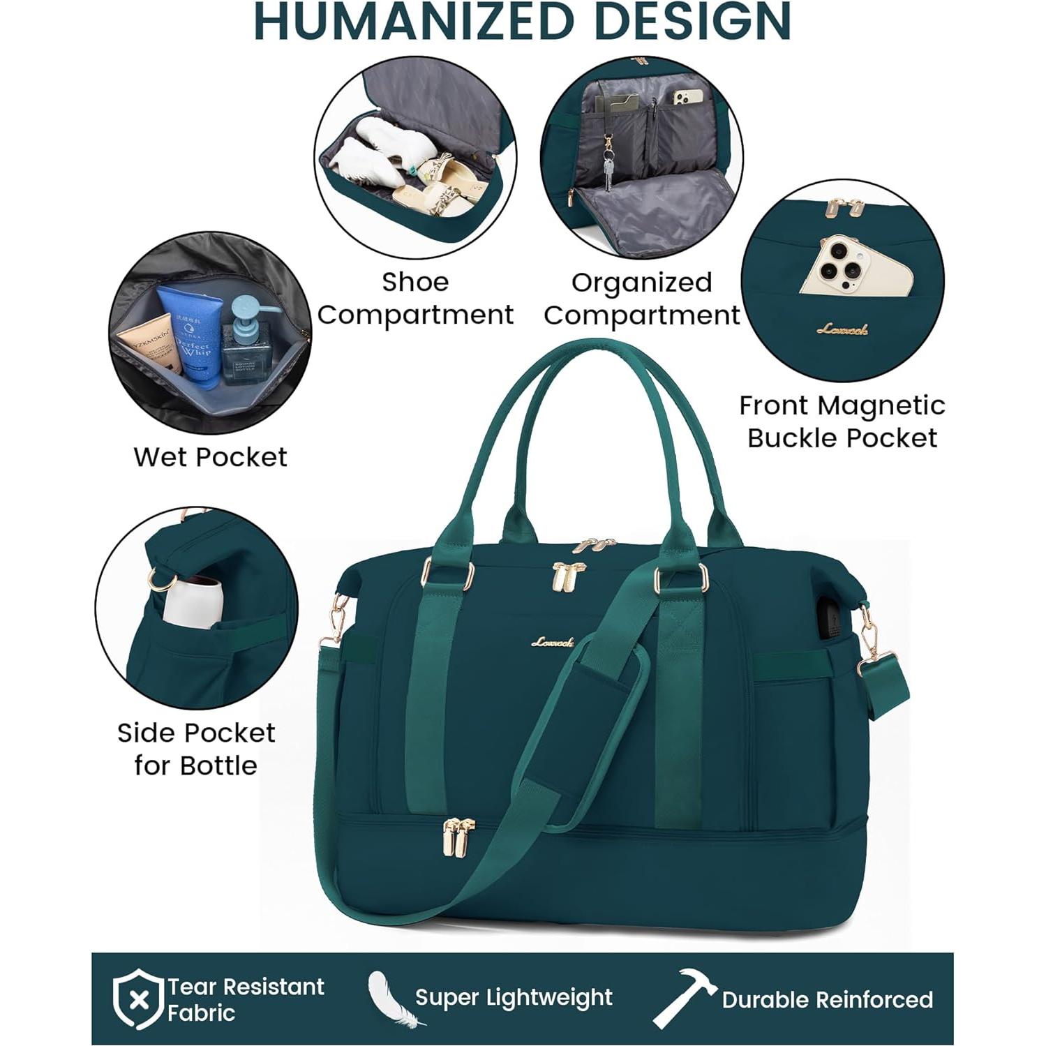 Bolsa de gimnasio LOVEVOOK para mujeres con puerto USB y compartimento para zapatos