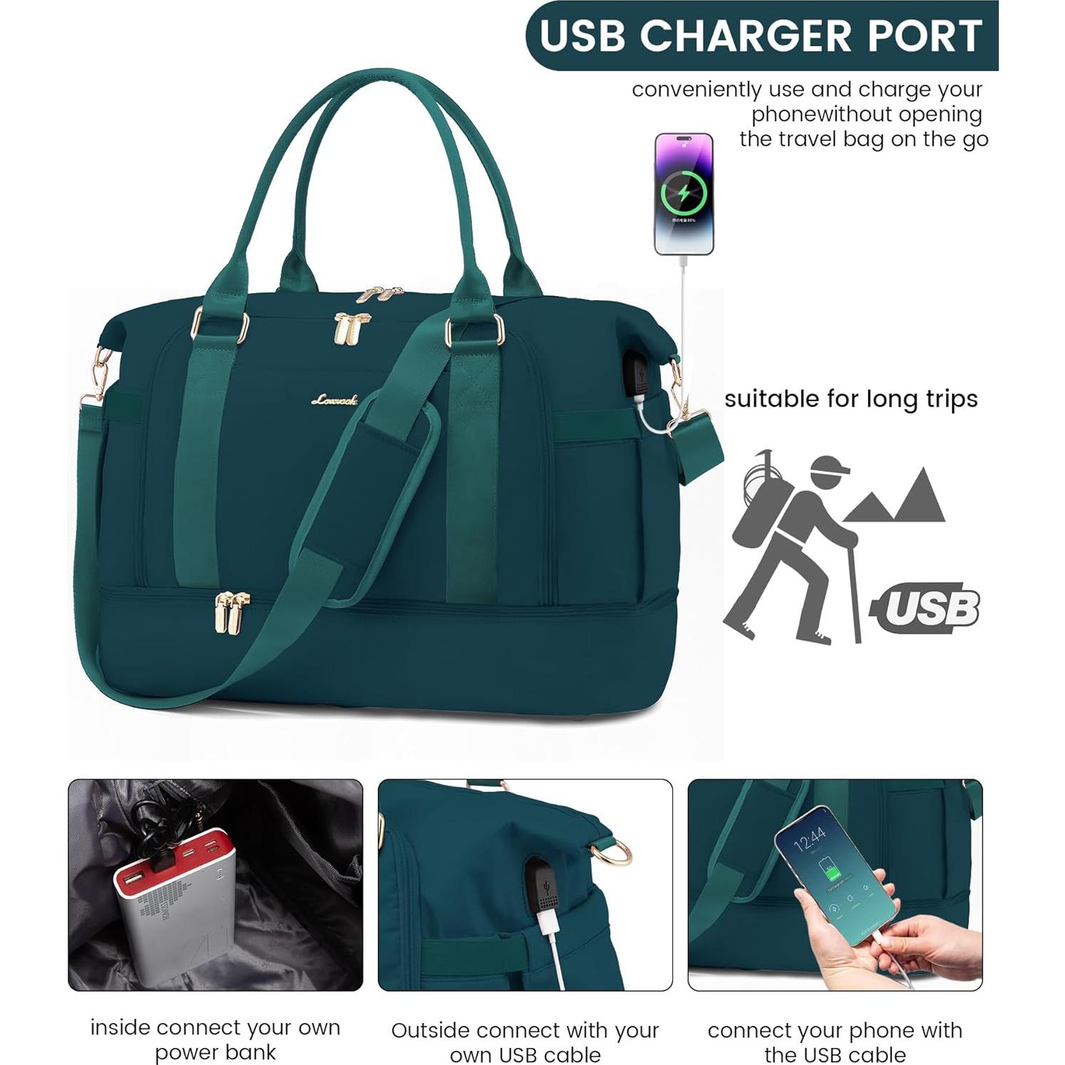 Bolsa de gimnasio LOVEVOOK para mujeres con puerto USB y compartimento para zapatos