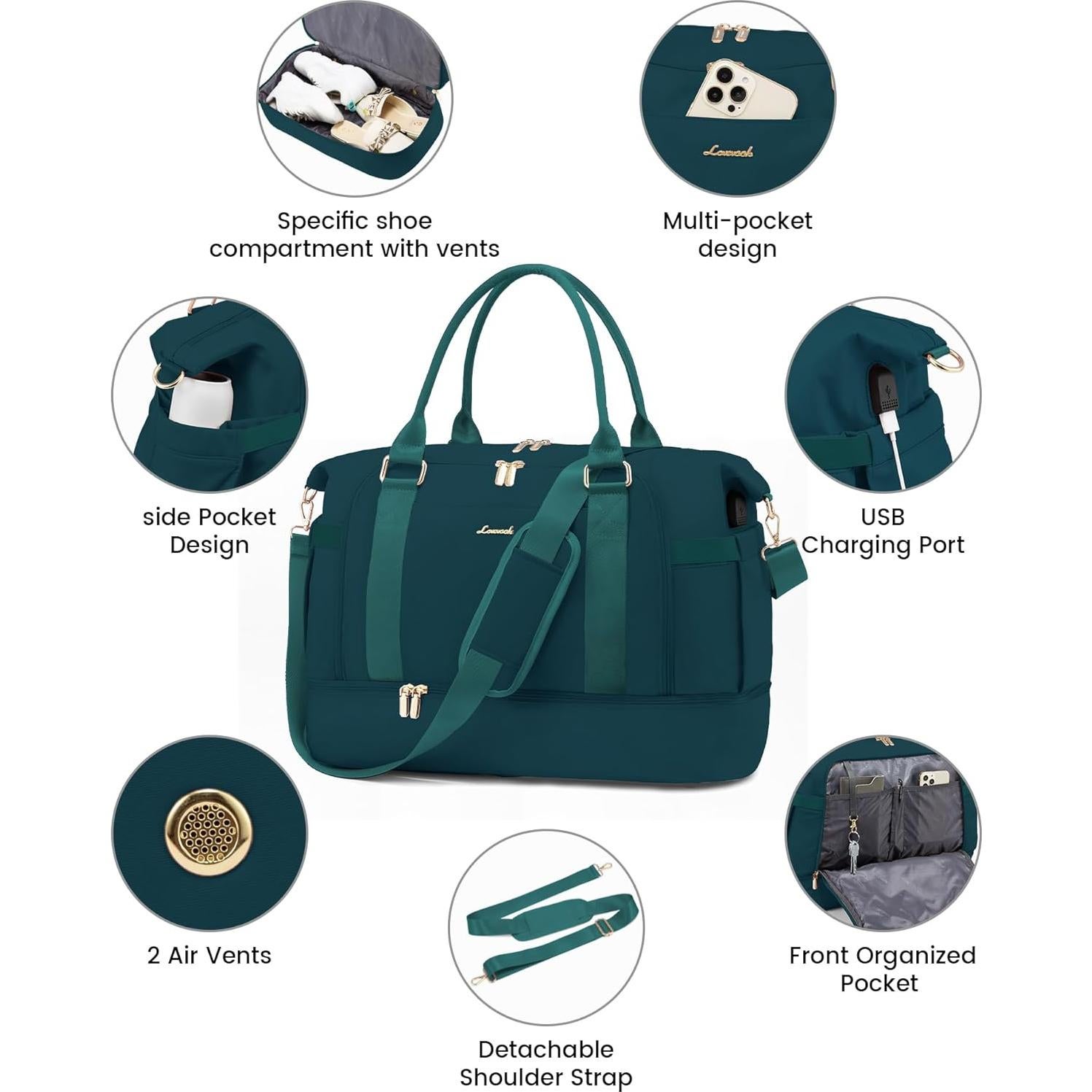 Bolsa de gimnasio LOVEVOOK para mujeres con puerto USB y compartimento para zapatos