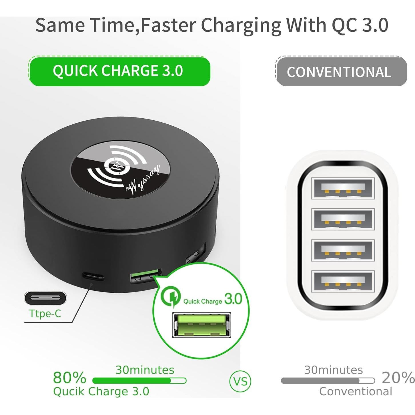 Estación de Carga USB 75W 6 Puertos Inalámbrica Negro
