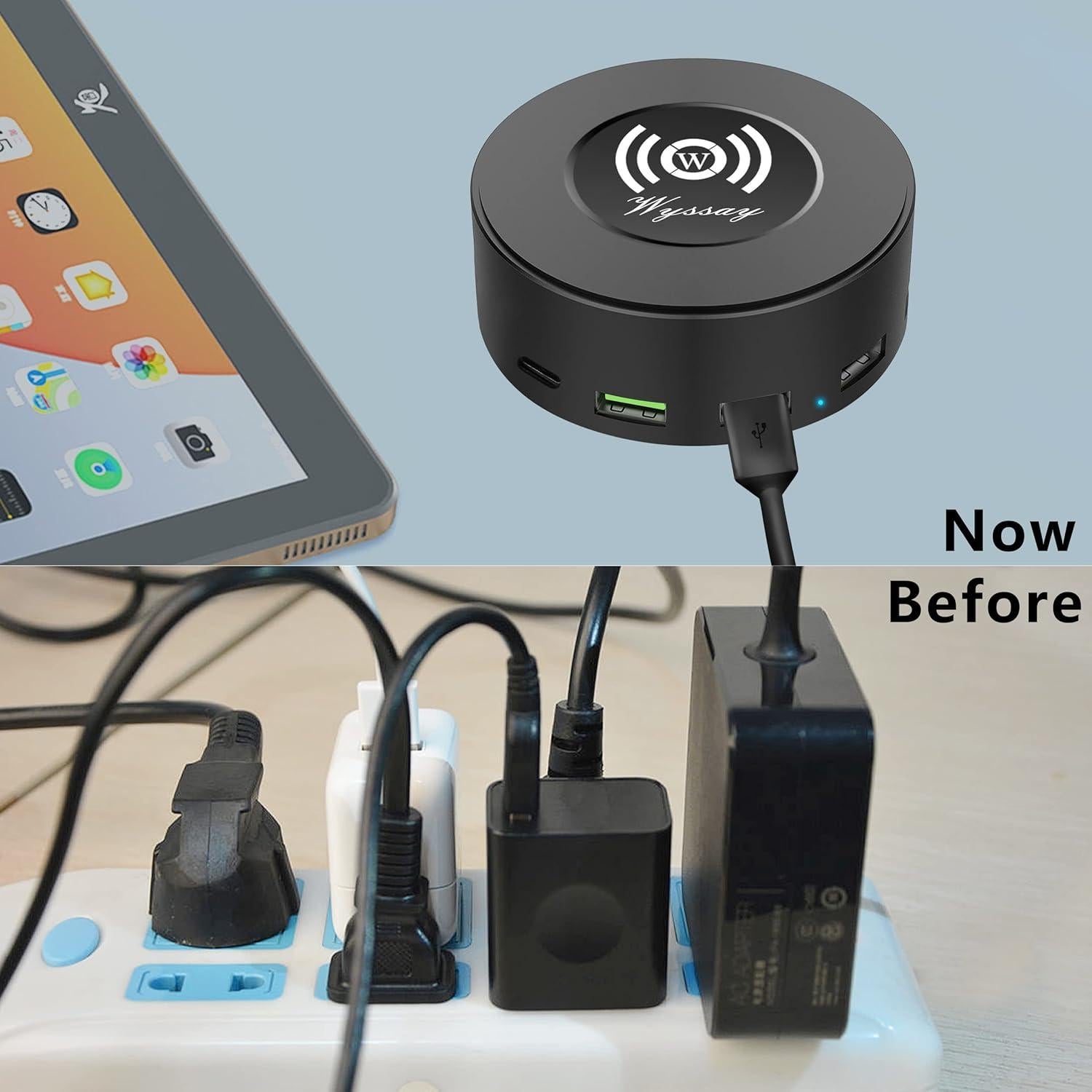 Estación de Carga USB 75W 6 Puertos Inalámbrica Negro