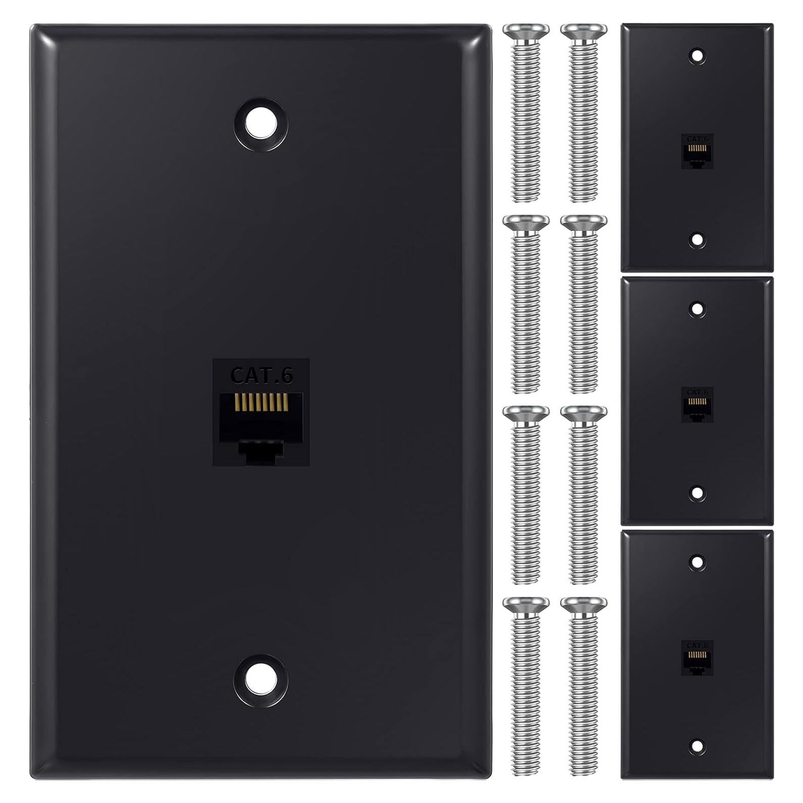 Placas de Pared Ethernet Weewooday 4 Puertos RJ45 Cat6 Negro