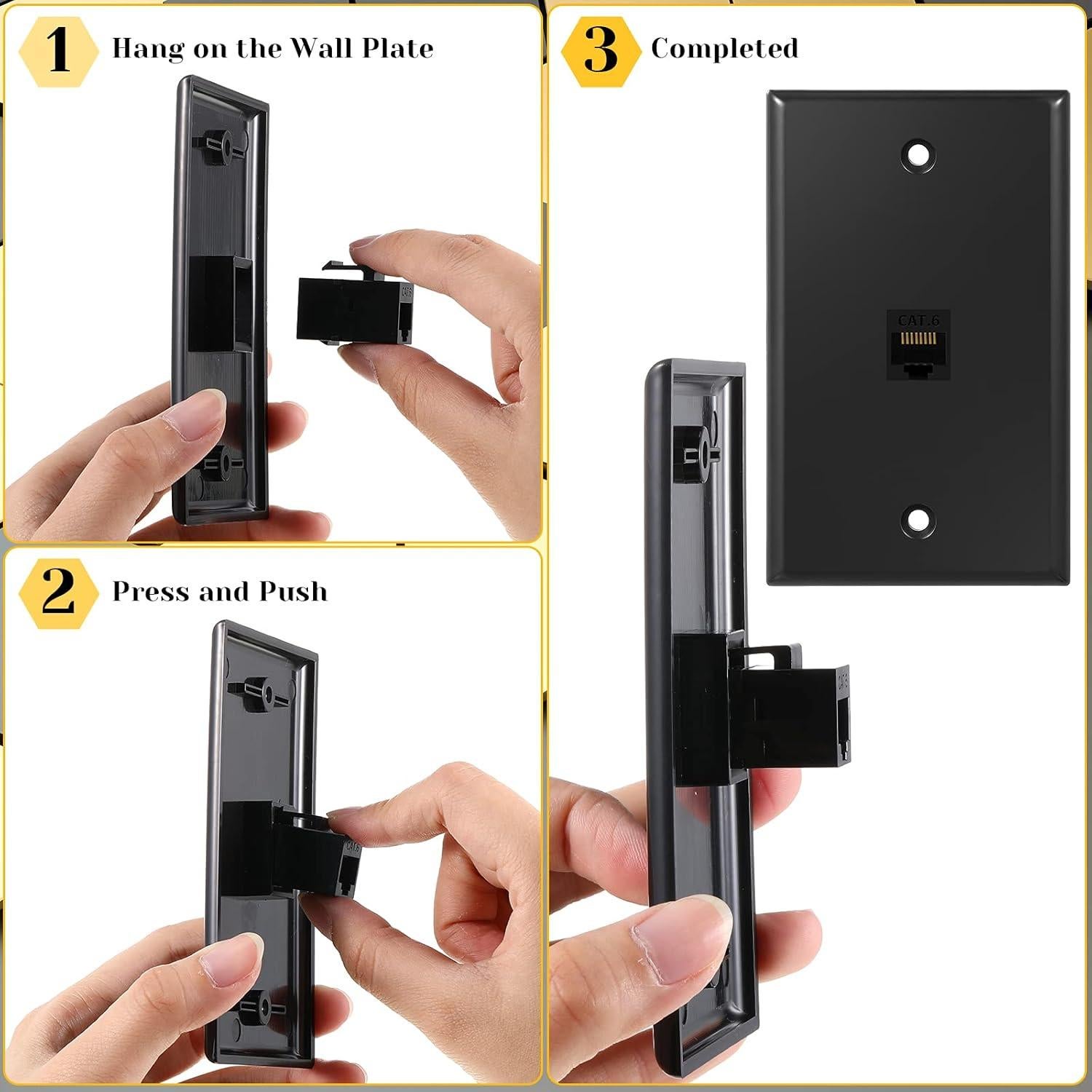 Placas de Pared Ethernet Weewooday 4 Puertos RJ45 Cat6 Negro