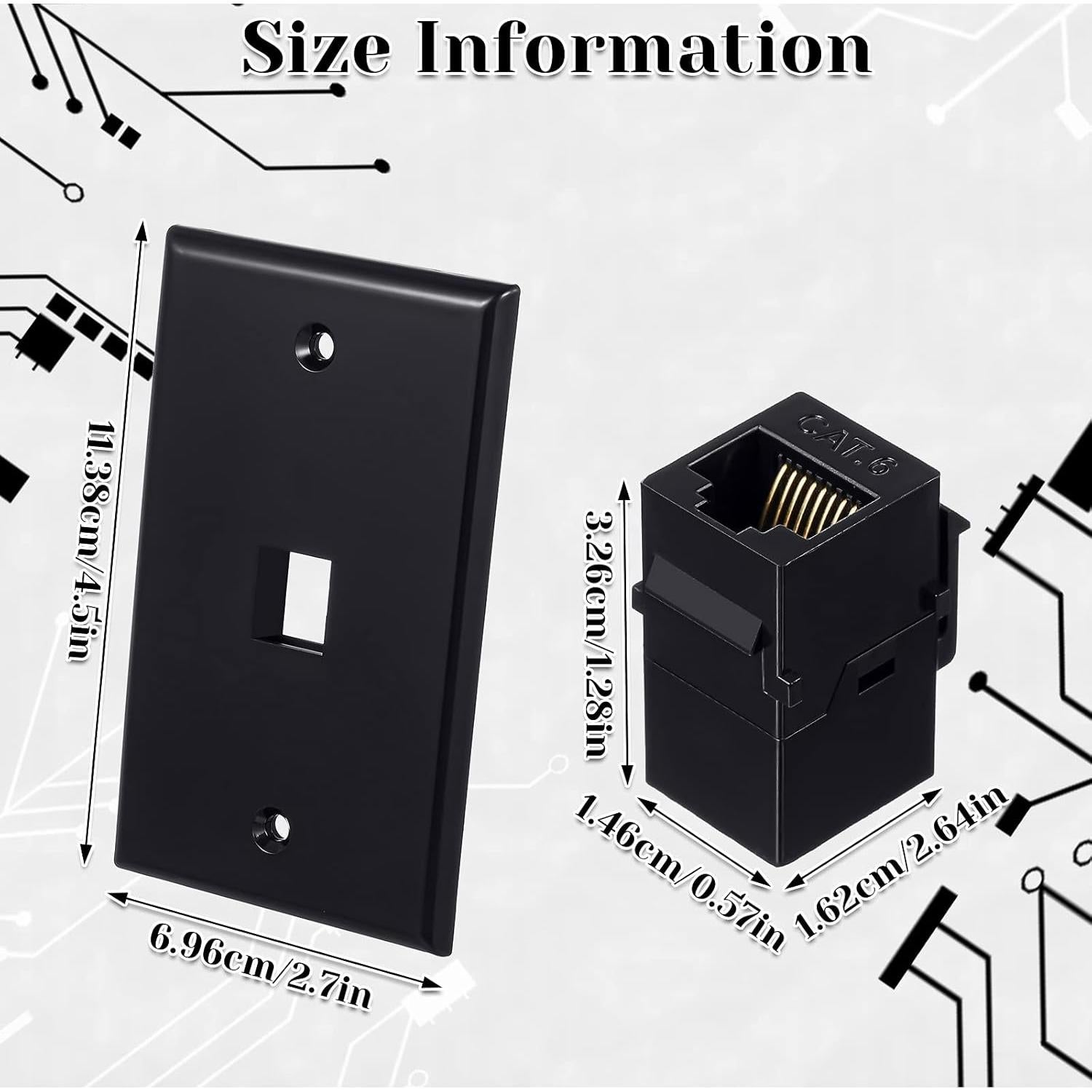 Placas de Pared Ethernet Weewooday 4 Puertos RJ45 Cat6 Negro