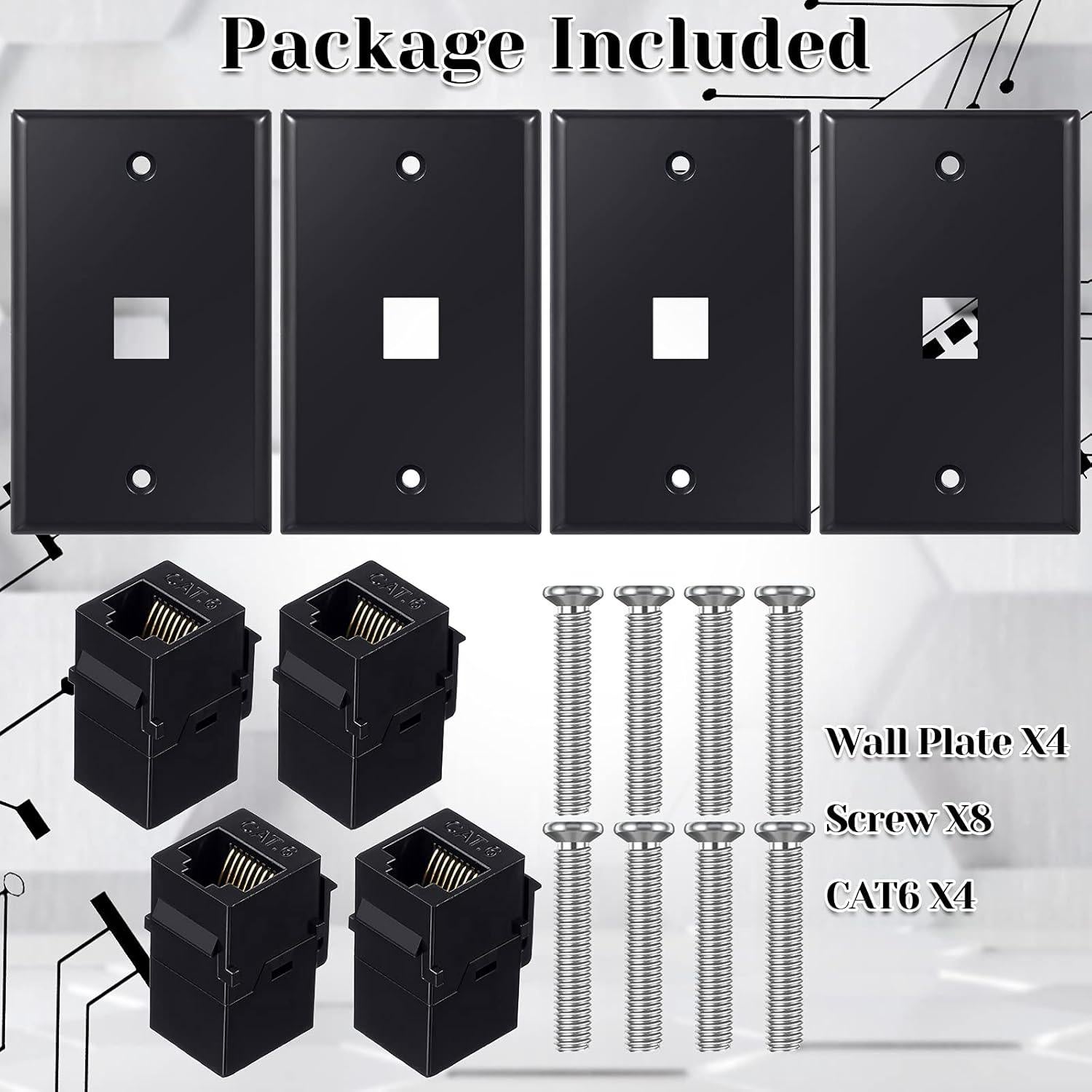 Placas de Pared Ethernet Weewooday 4 Puertos RJ45 Cat6 Negro