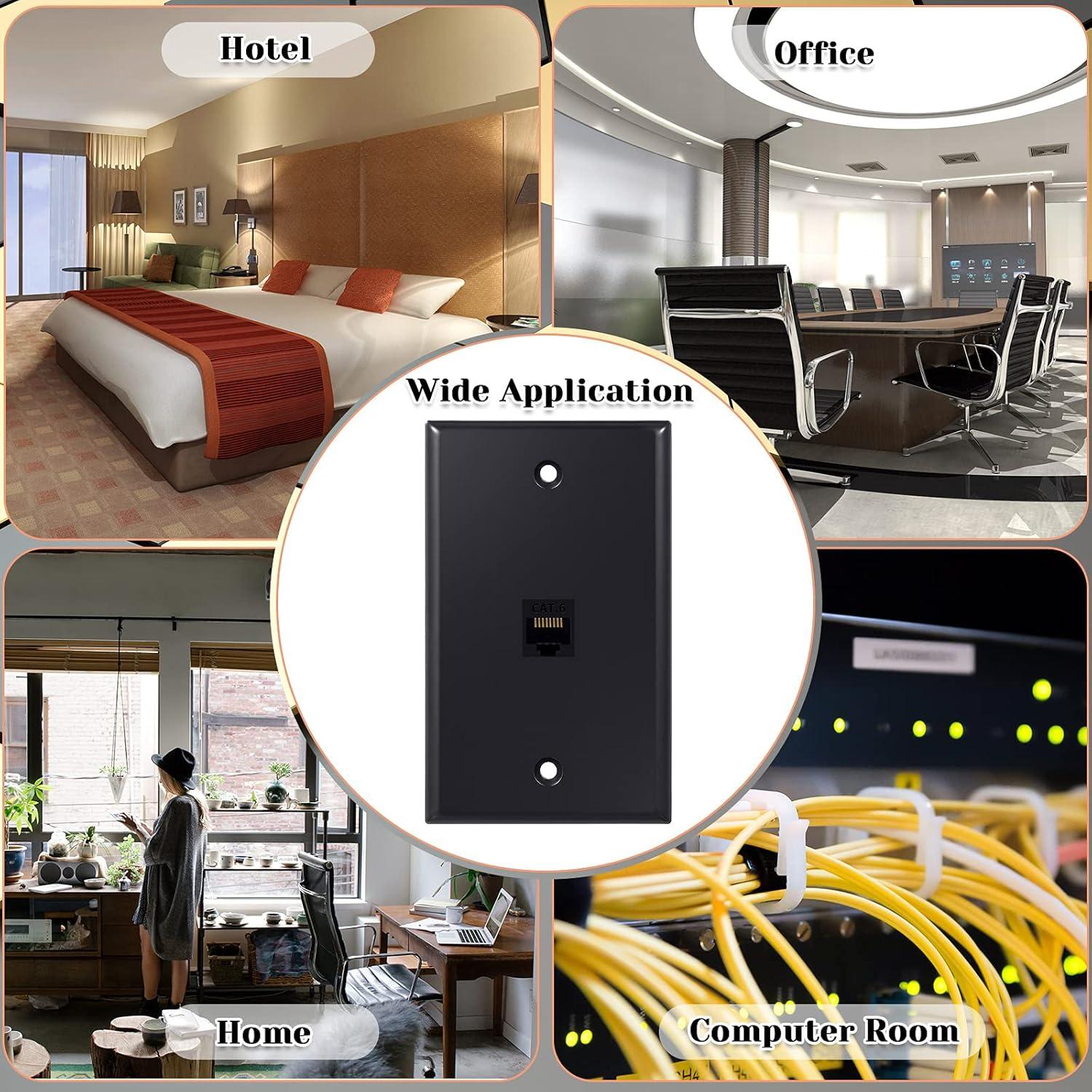 Placas de Pared Ethernet Weewooday 4 Puertos RJ45 Cat6 Negro