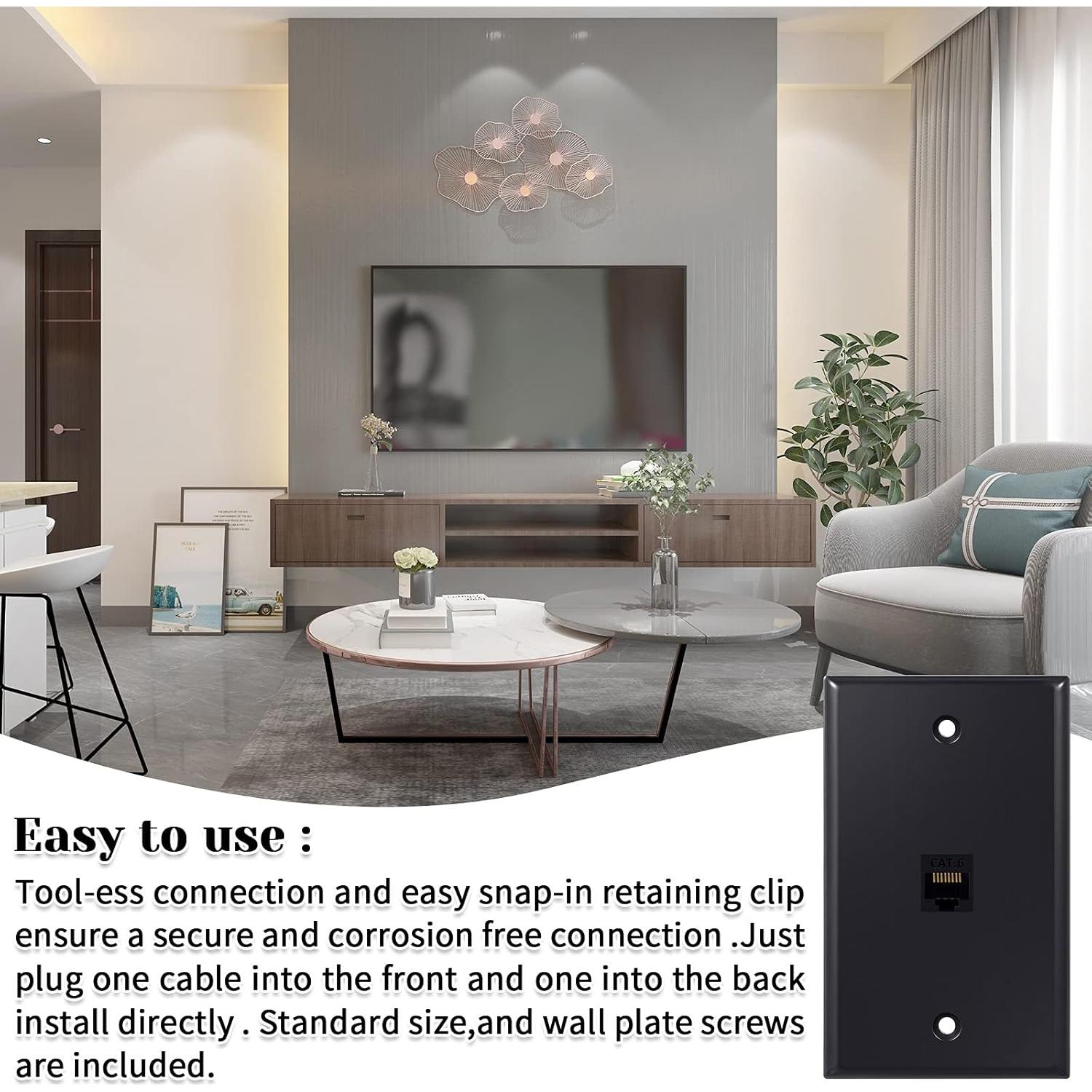 Placas de Pared Ethernet Weewooday 4 Puertos RJ45 Cat6 Negro