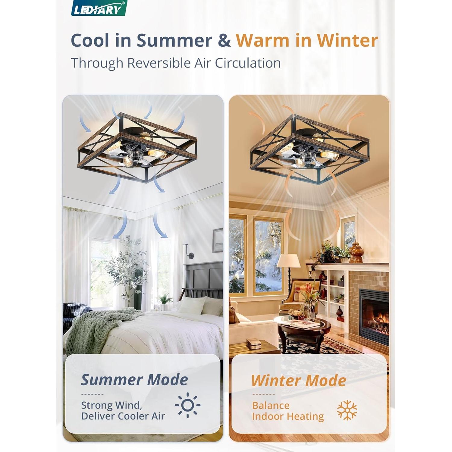 Ventilador de Techo LEDIARY 20" Caged con Control Remoto y 6 Velocidades