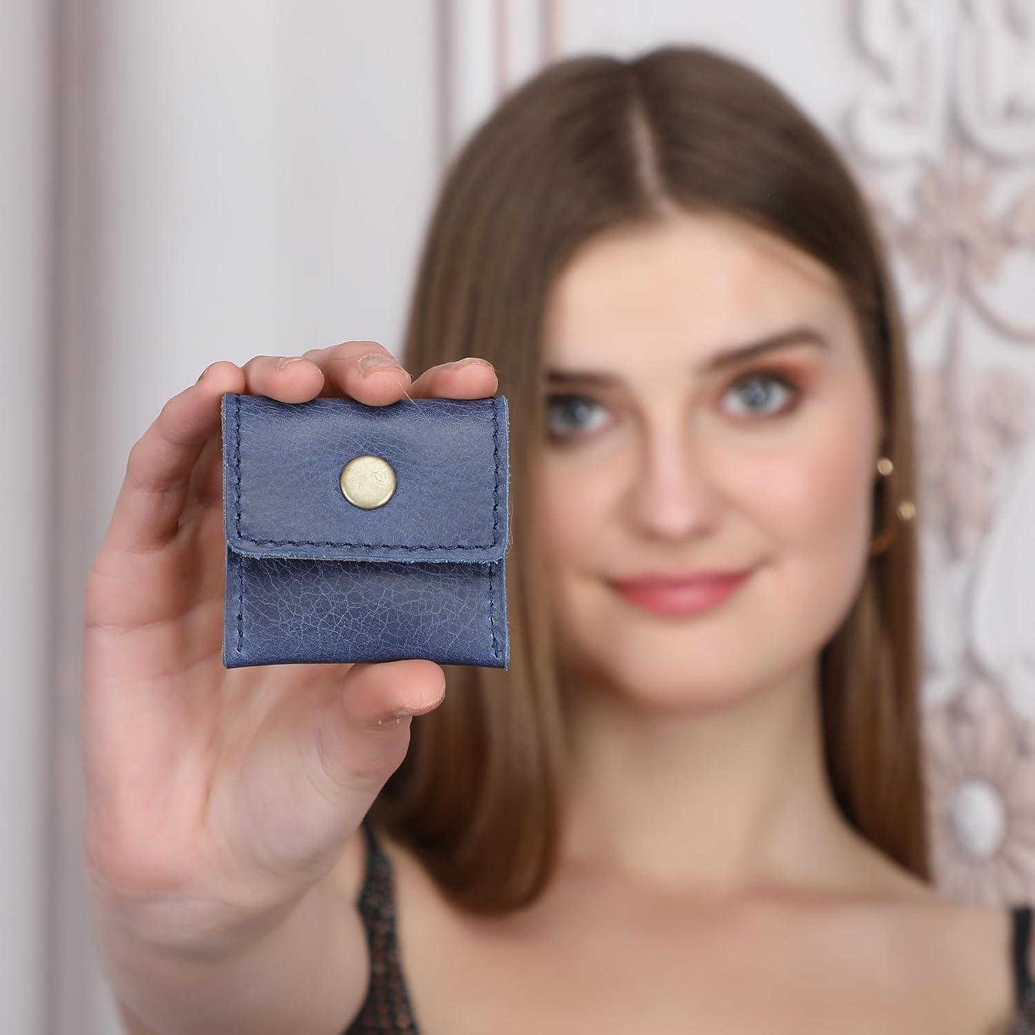 Funda de Anillo de Cuero Azul TheAntiq - Hecha a Mano, Compacta