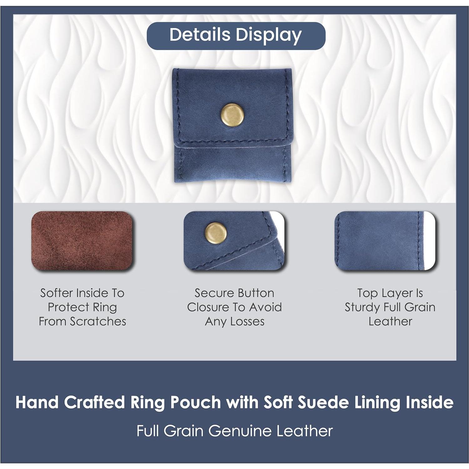 Funda de Anillo de Cuero Azul TheAntiq - Hecha a Mano, Compacta