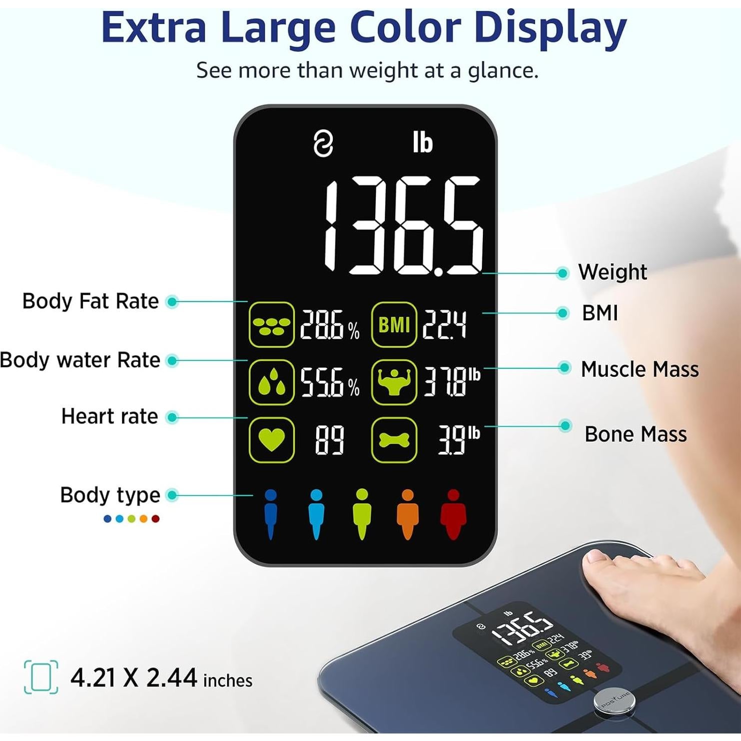 Escala de Grasa Corporal Digital Postura FG-223 28x28cm