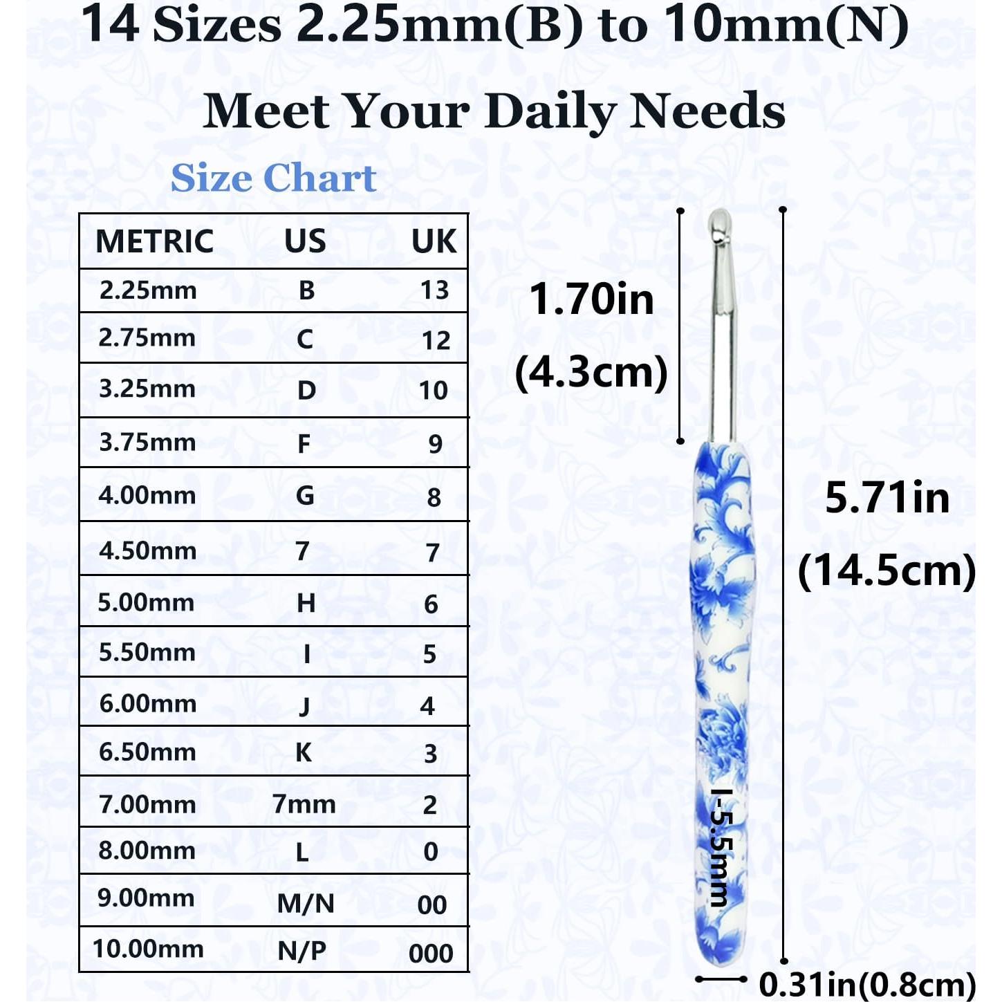 Set de Ganchillos Ergonomicos Hobekoee 14 Tamaños 2.25-10mm