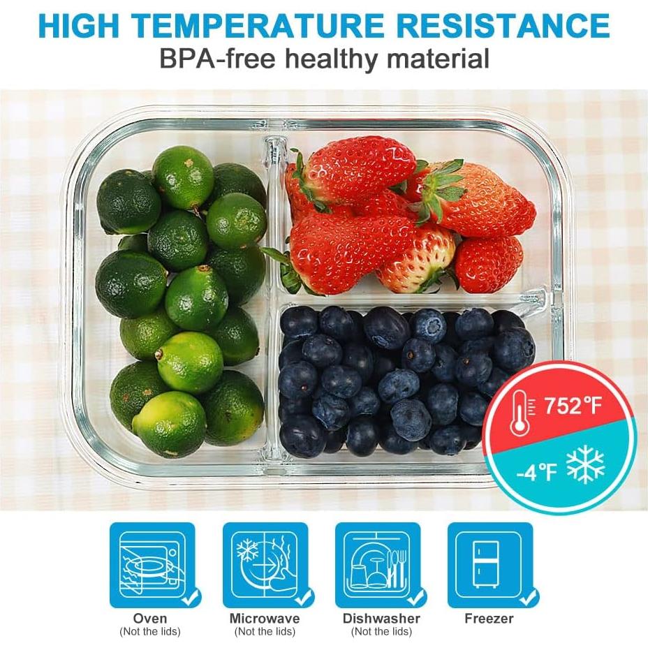 Contenedores de Vidrio DAS TRUST 3 Paquetes 1020ml A Prueba de Fugas