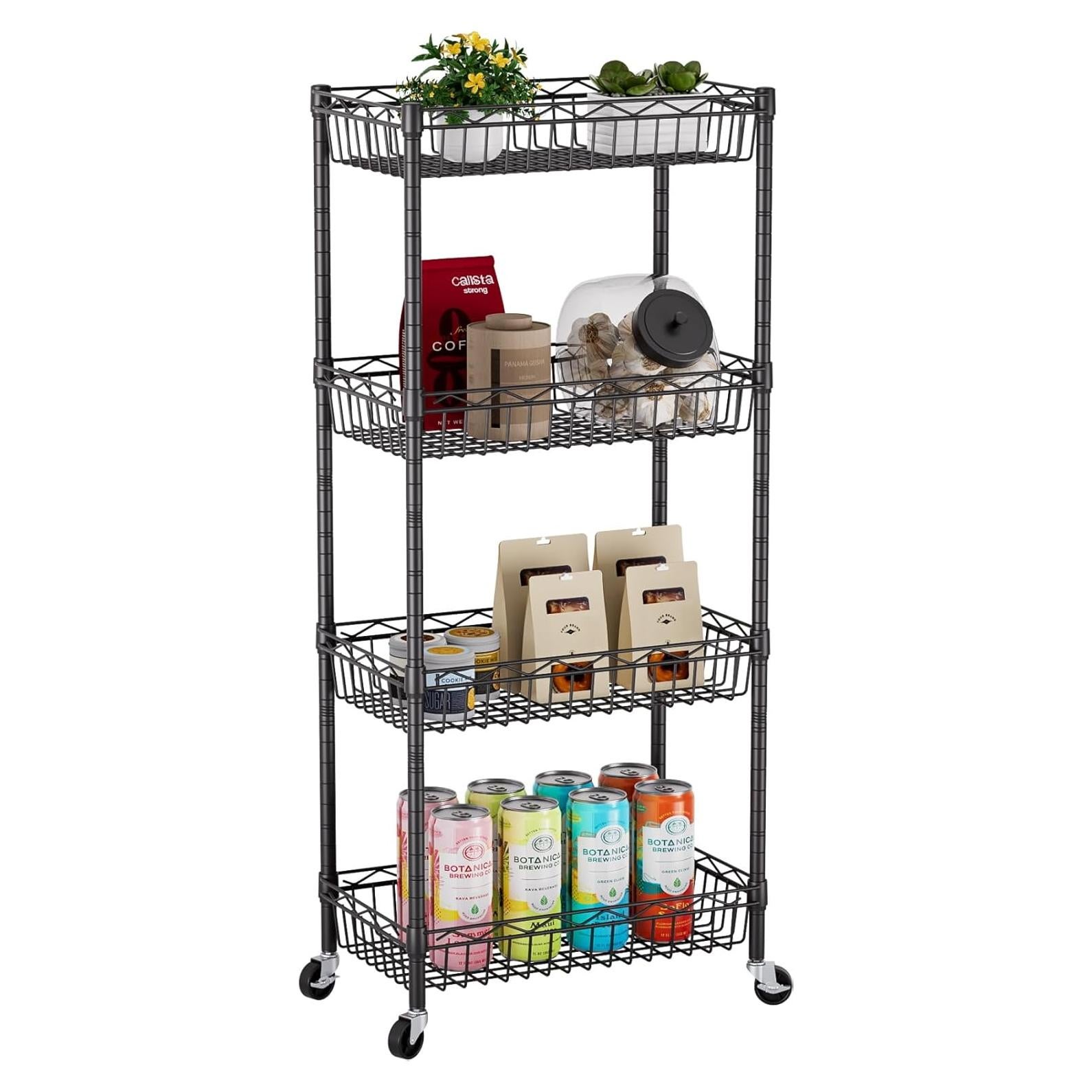 Estante de Cesta Golpart 4 Niveles Ajustable Negro 30.99x43.69x127 cm